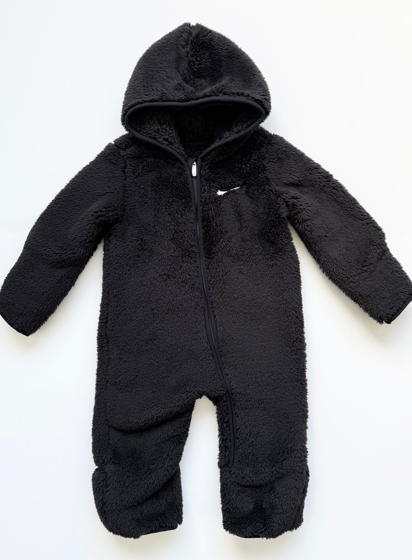 Nike Black Fuzzy Plush Hoodie Bunting Suit (9 Months)