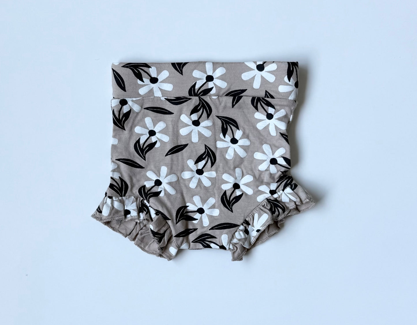 Spearmint Love Taupe & White Flowers Bummie Shorts (0-3 Months)