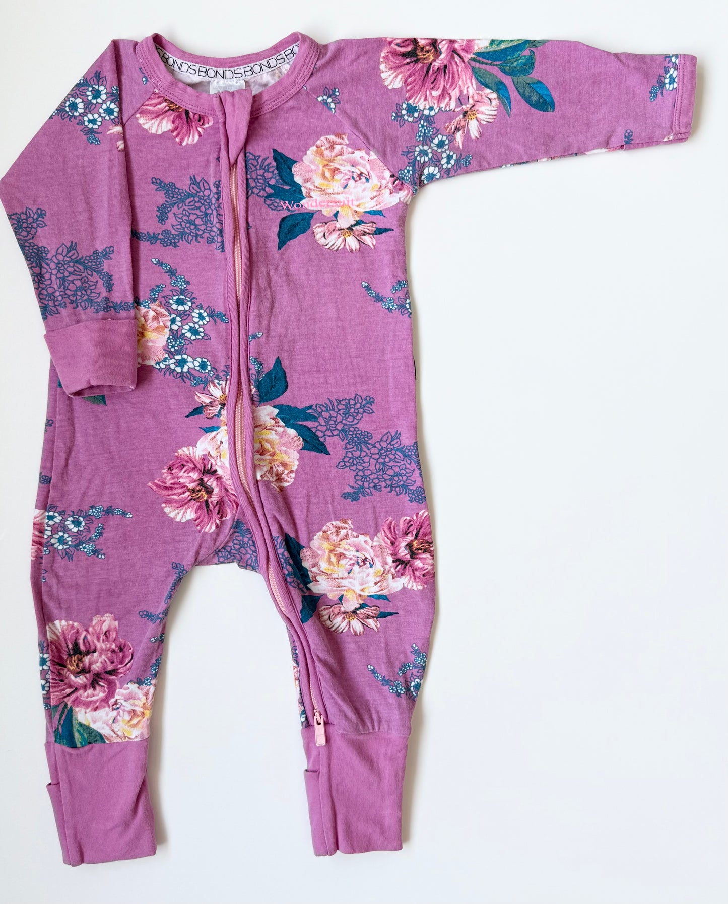 Bonds Wondersuit Light Purple & Floral Sleeper Romper (3-6 Months)