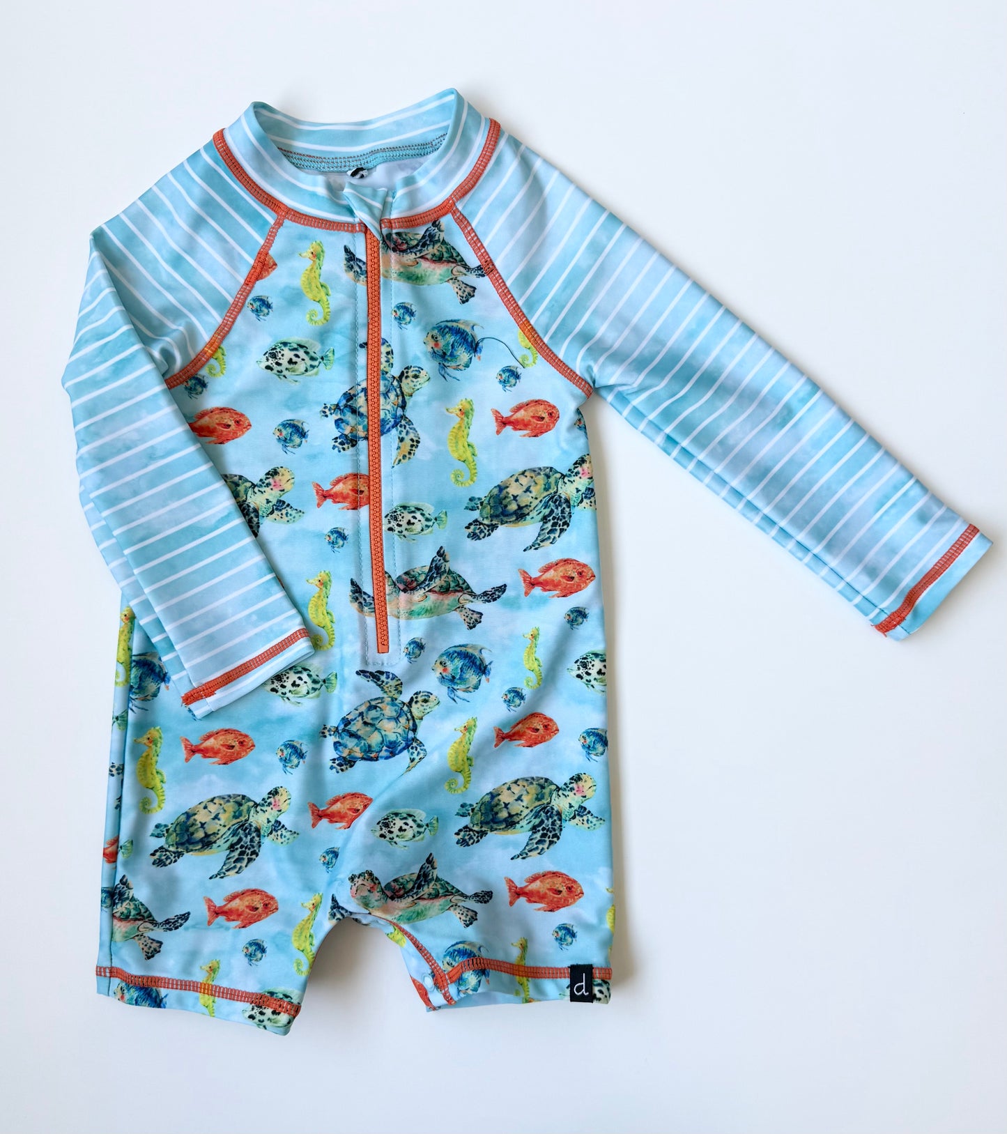 Deux Par Deux Blue Fish Long Sleeve/Short Bottoms Rashguard Swimsuit (18-24 Months)