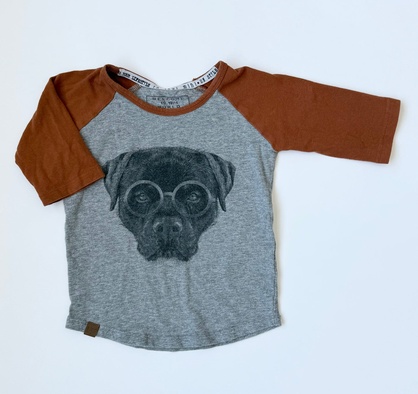LP Apparel Grey & Light Brown Dog 1/4 Length Sleeve Shirt (2-3T)