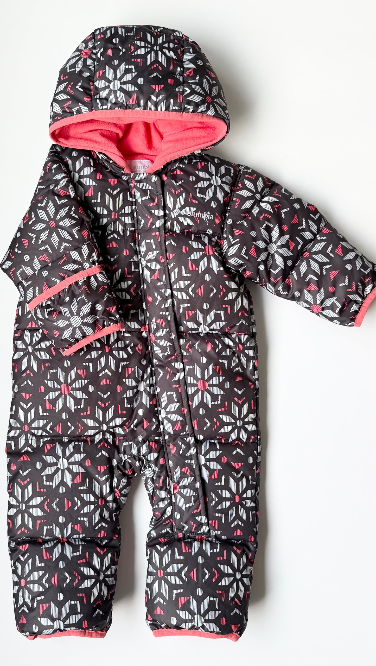Columbia Black & Pink Geometric Snuggly Bunny Snowsuit (6-12 Months)