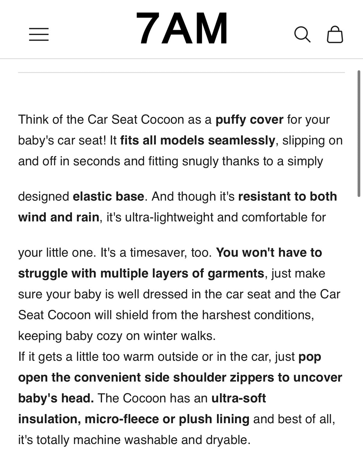 7AM Car Seat Cocoon Cover - Black - One Size (0-12 Months)