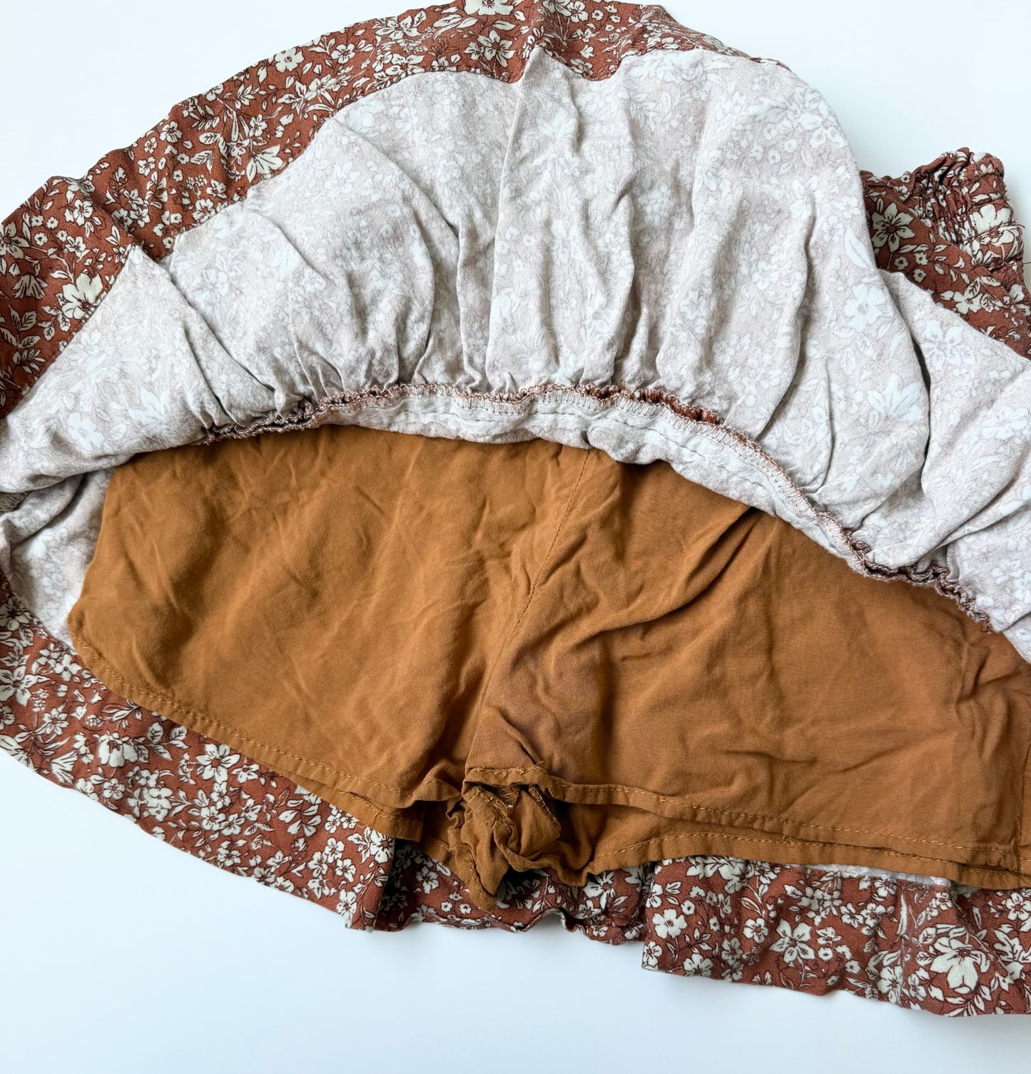 Zara Brown & Dainty White Floral Flowy Tiered Skirt (6 Years)