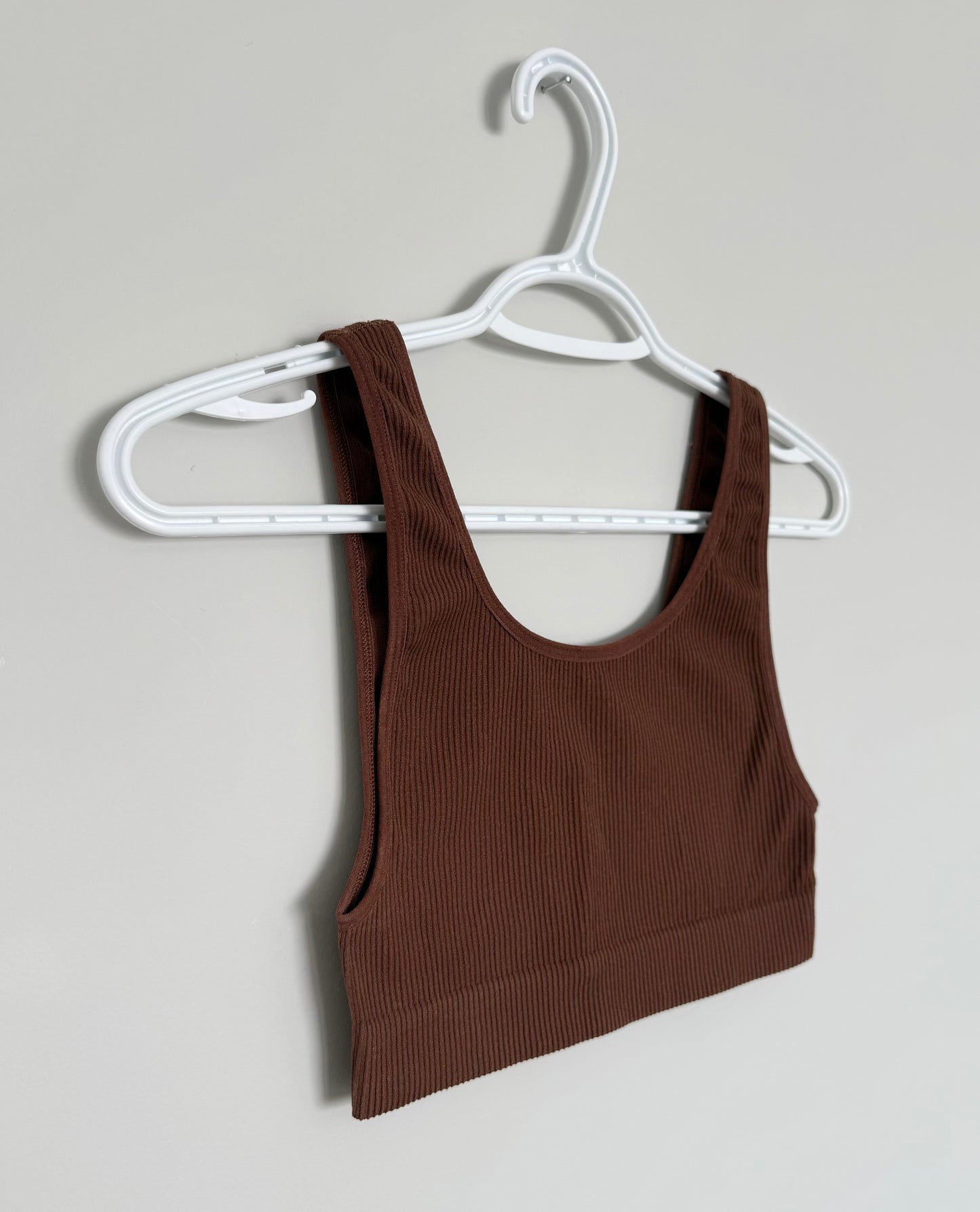 Women’s Sunday Best Brown Seamless Ribbed Bra Top (Small)