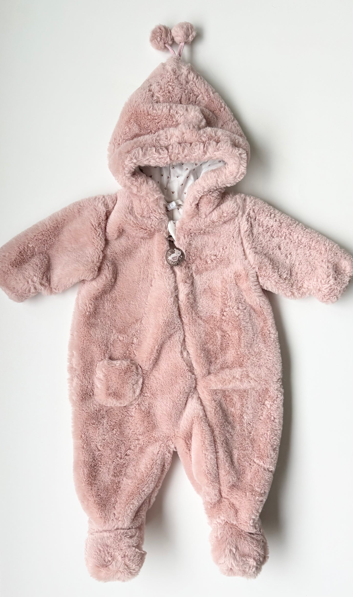 Souris Mini Pink Furry Bunting Suit (3-6 Months)