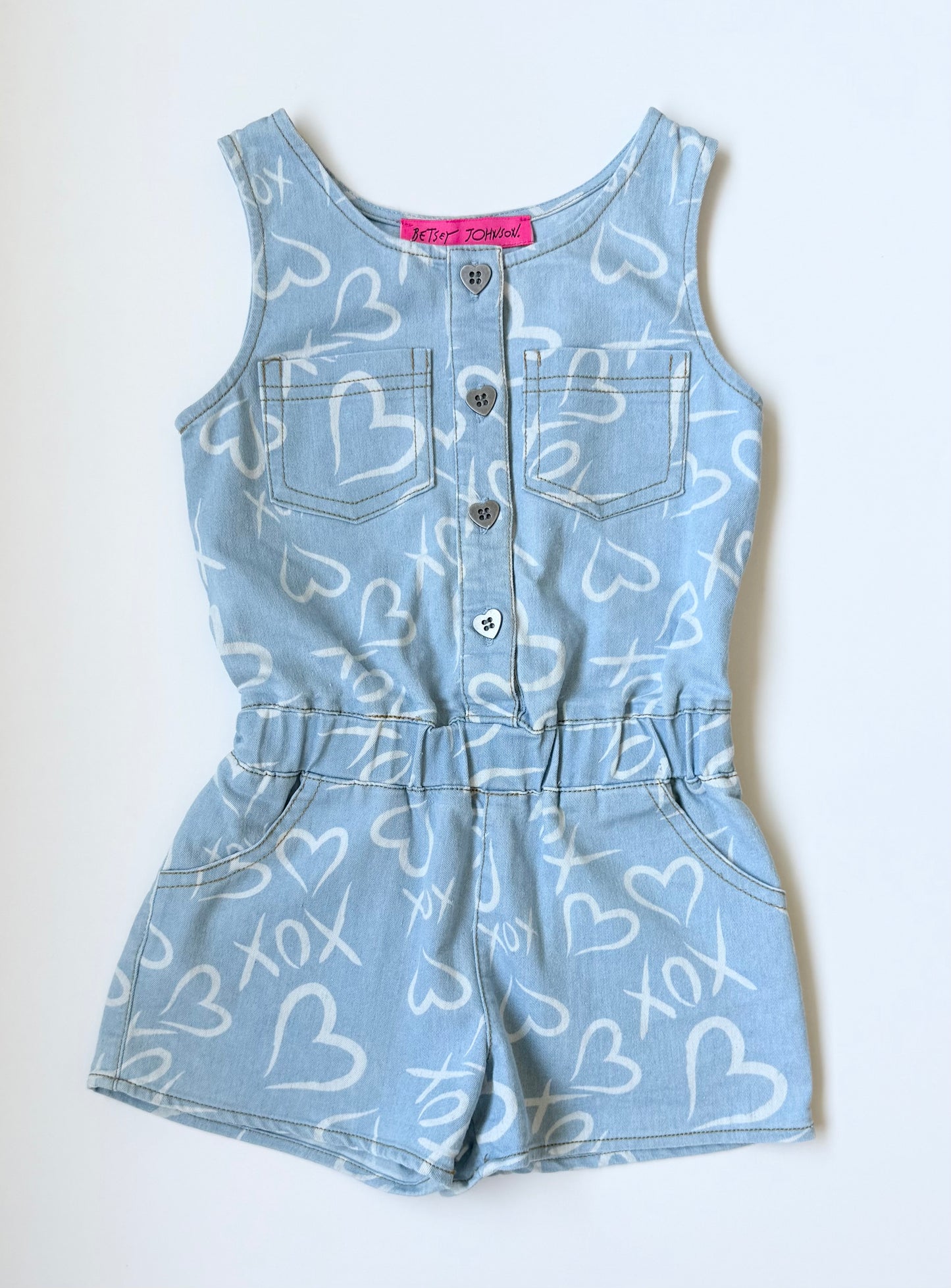 Betsy Johnson Denim Hearts Shorty Romper (4T)