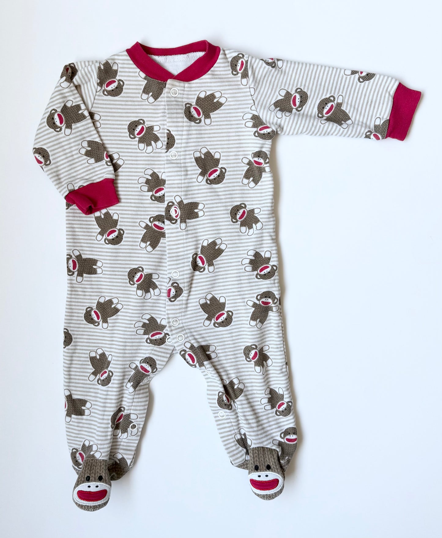 Baby Starters Brown & Red Sock Monkey Snap Sleeper (6 Months)