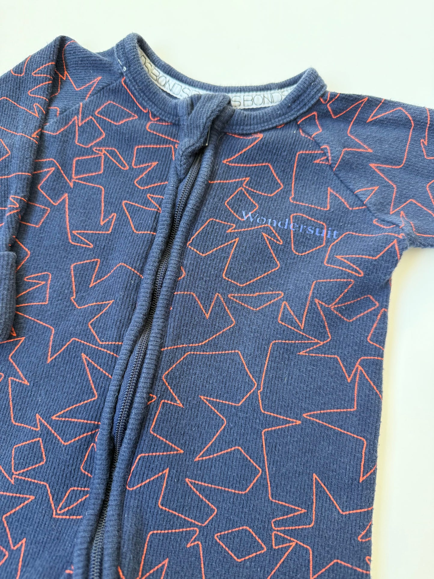 Bonds Wondersuit Navy & Orange Stars Ribbed Sleeper Romper (0-3 Months)