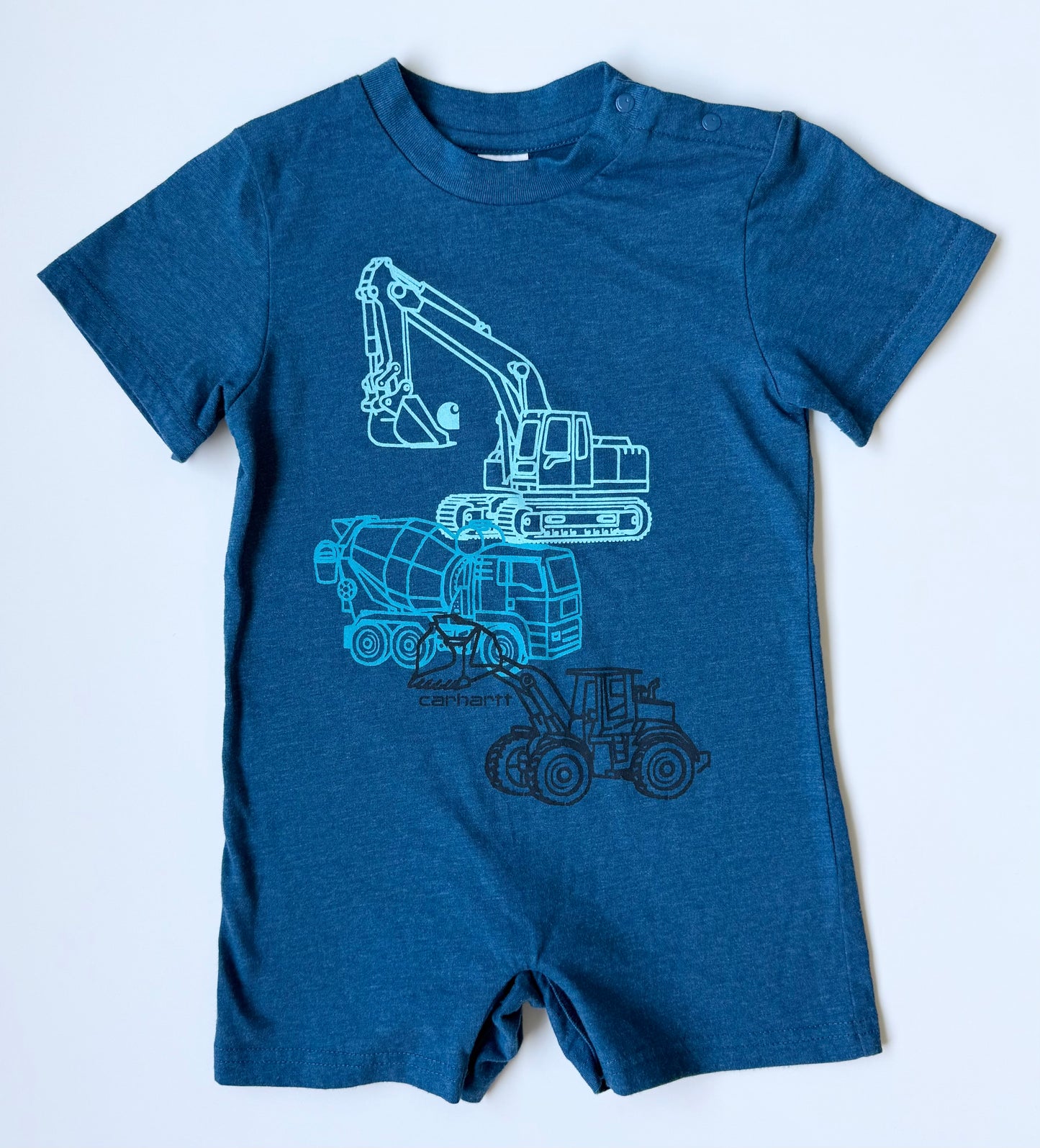 Carhartt Blue Construction Vehicles Shorty Romper (24 Months)