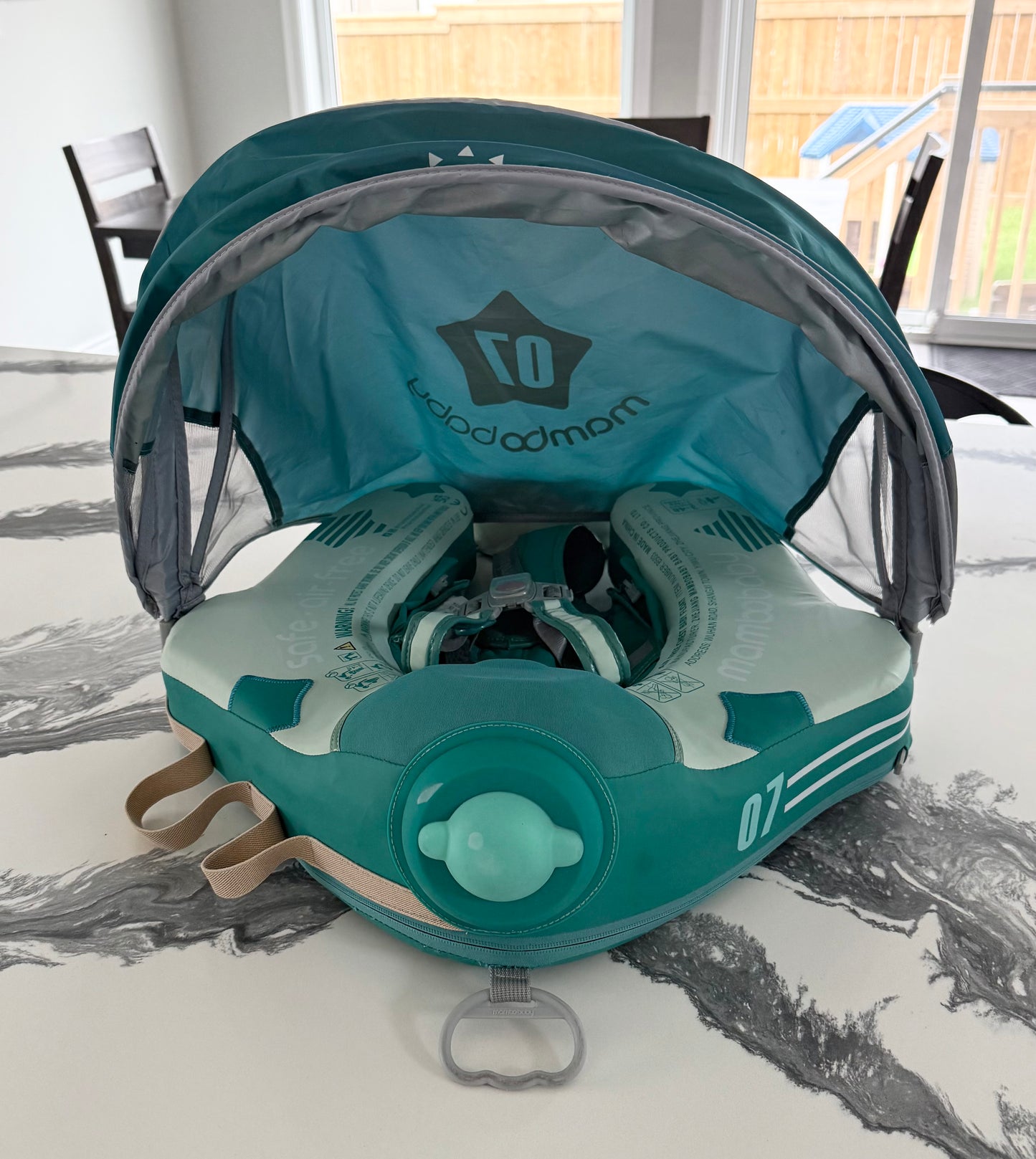 Mambobaby Baby Non-Inflatable Swim Float With Canopy in Airplane Green