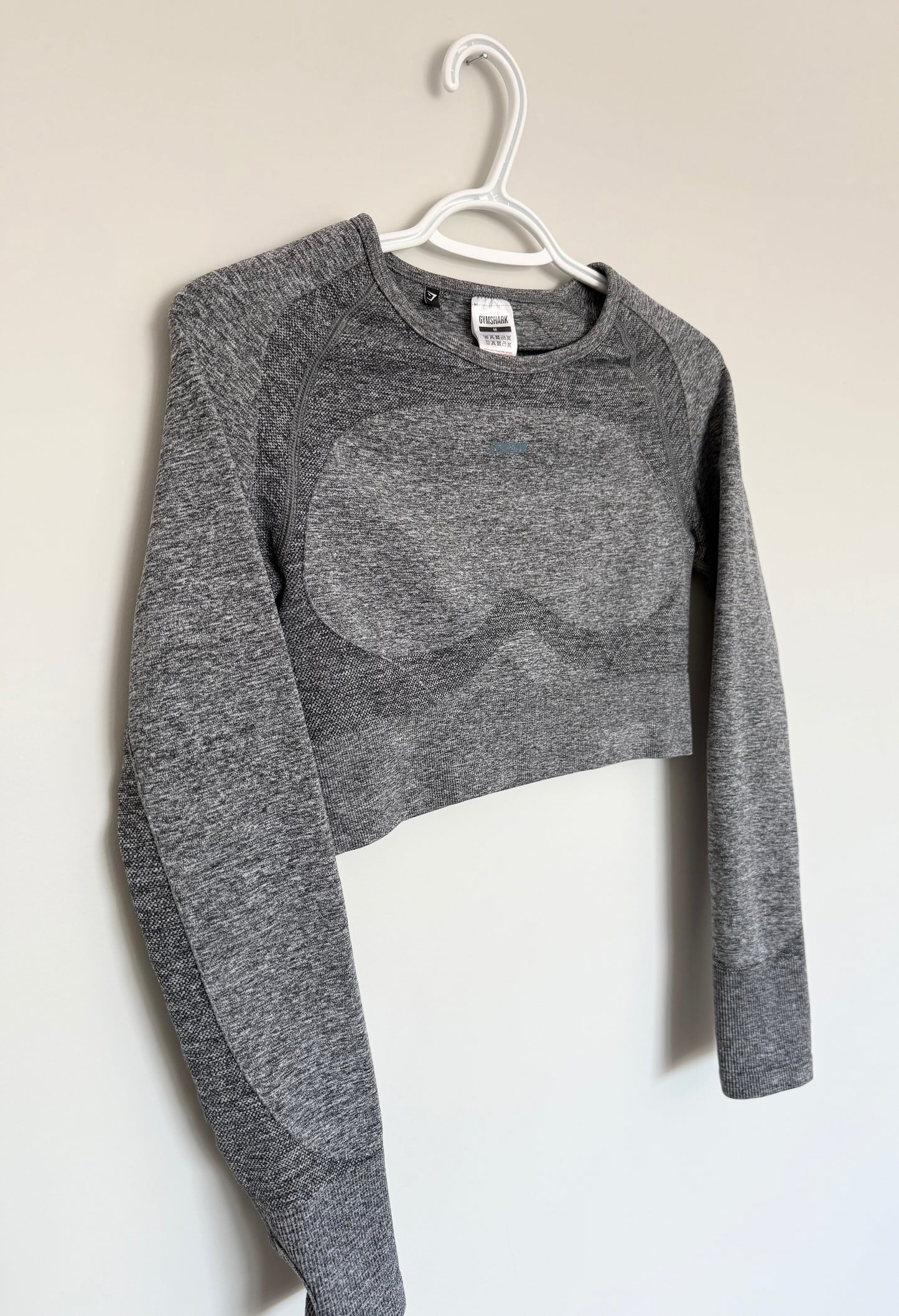 Women’s Gymshark Flex Long Sleeve Crop Top in Charcoal Marl & Smokey Teal (Medium)