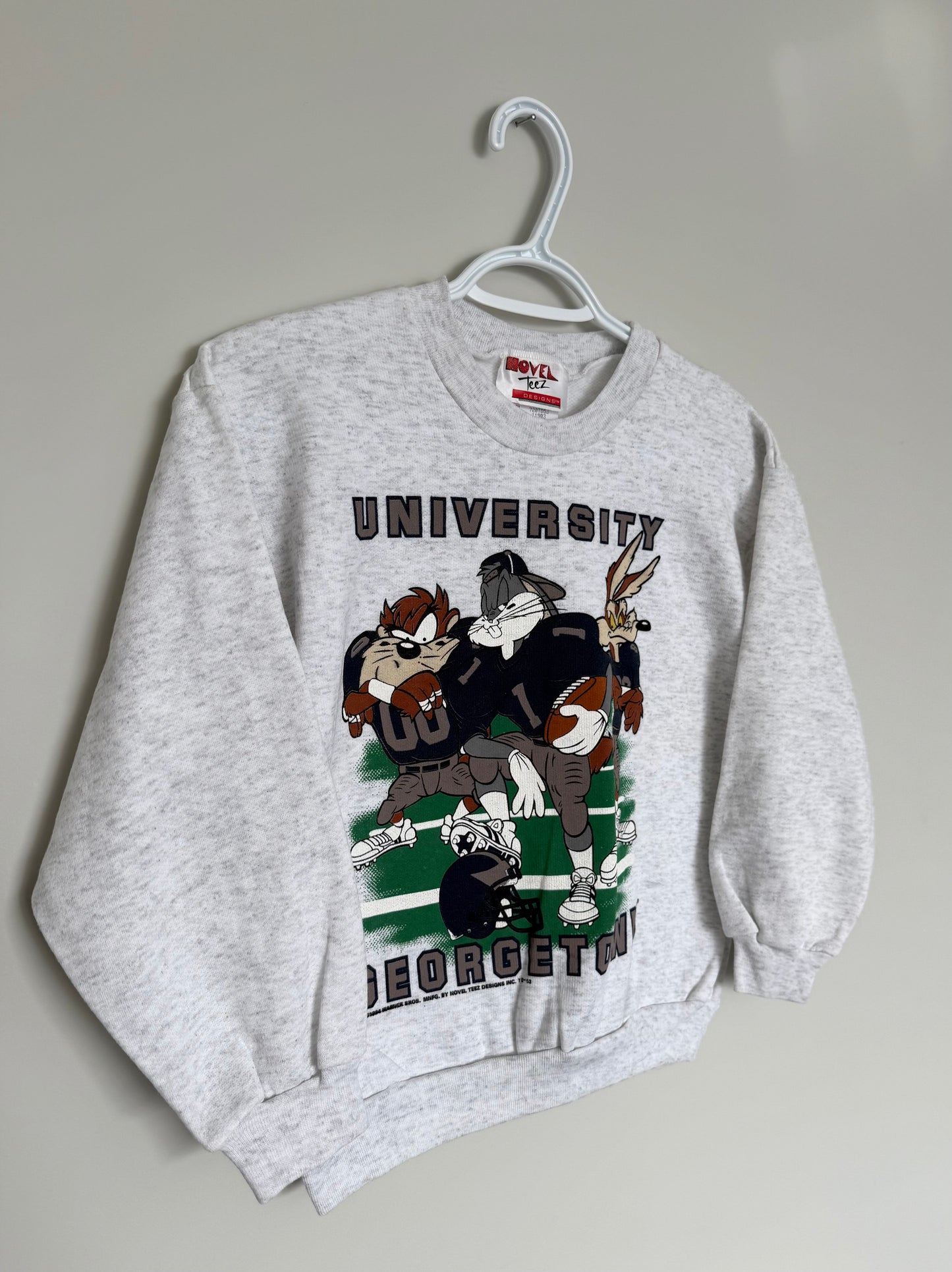 Vintage Youth Novel Teez Looney Tunes x University of Georgetown Grey Football Sweater (Medium)