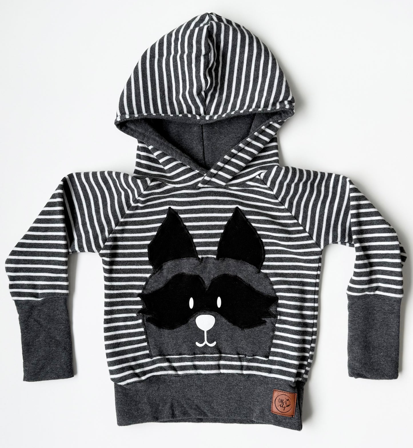 Oak & Sky Grey & White Striped Racoon Grow With Me Hoodie (12 Months - 3T)