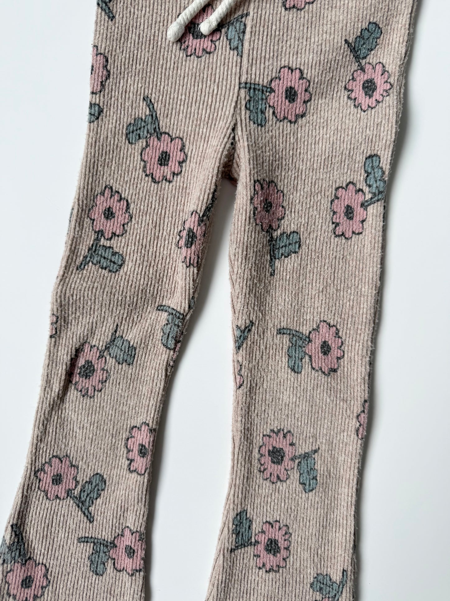 Zara Tan Ribbed Pink Flowers Long Sleeve & Leggings Set (2-3 Years)
