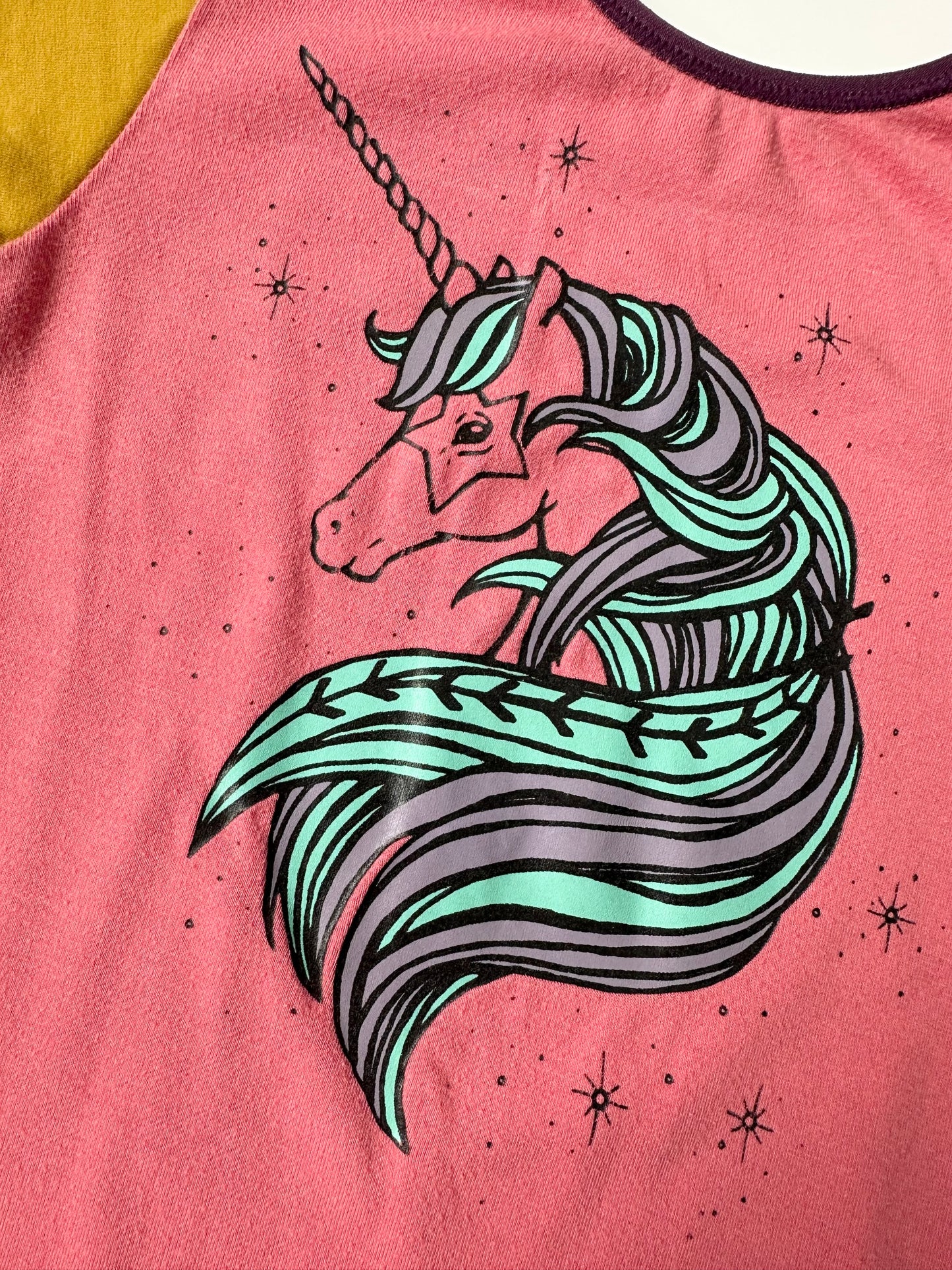 RAGS Pink & Yellow Unicorn With Stripped Cuffs Romper (2T)