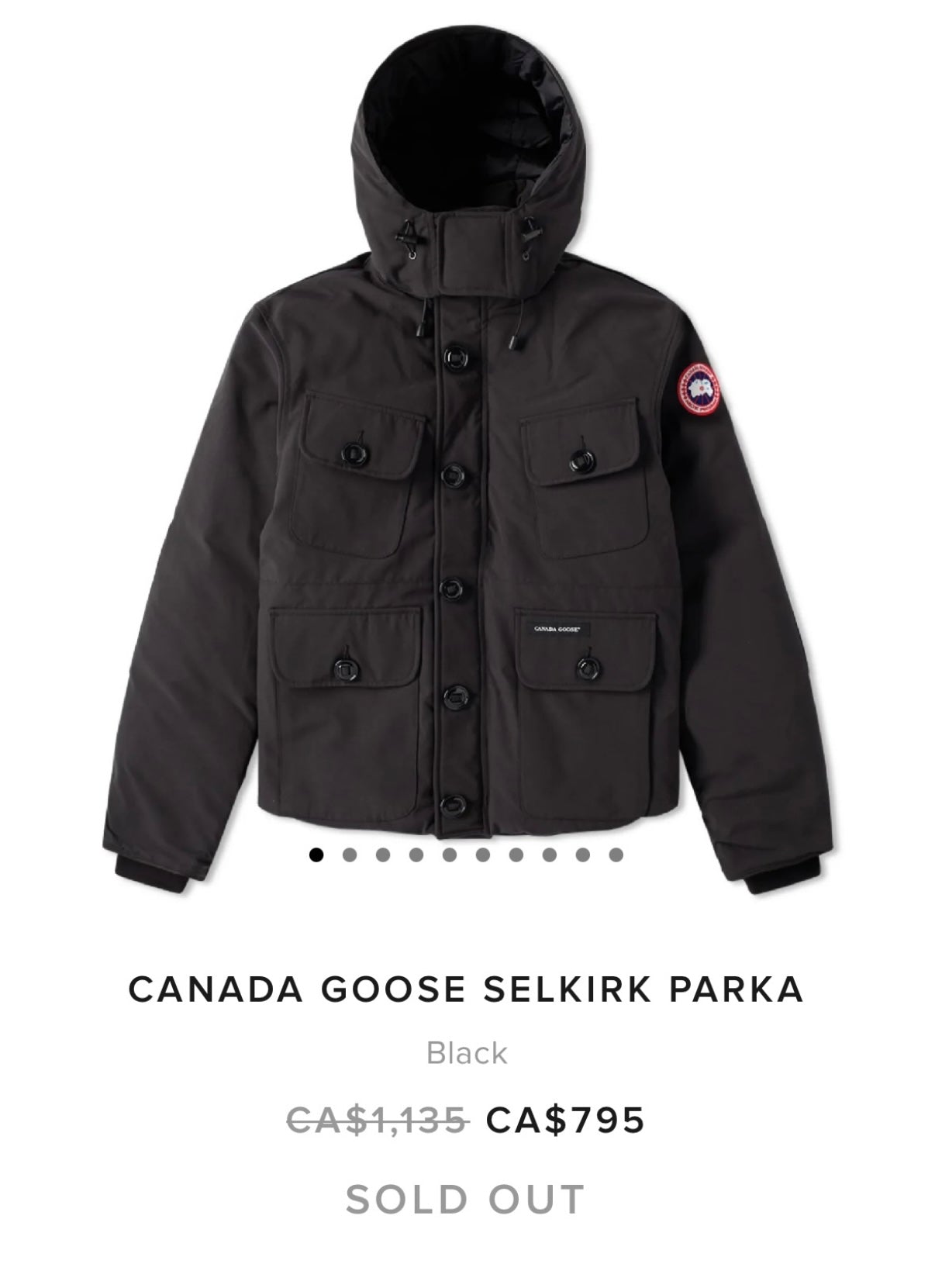 Women’s Canada Goose Black Selkirk Parka (Fusion Fit Small)