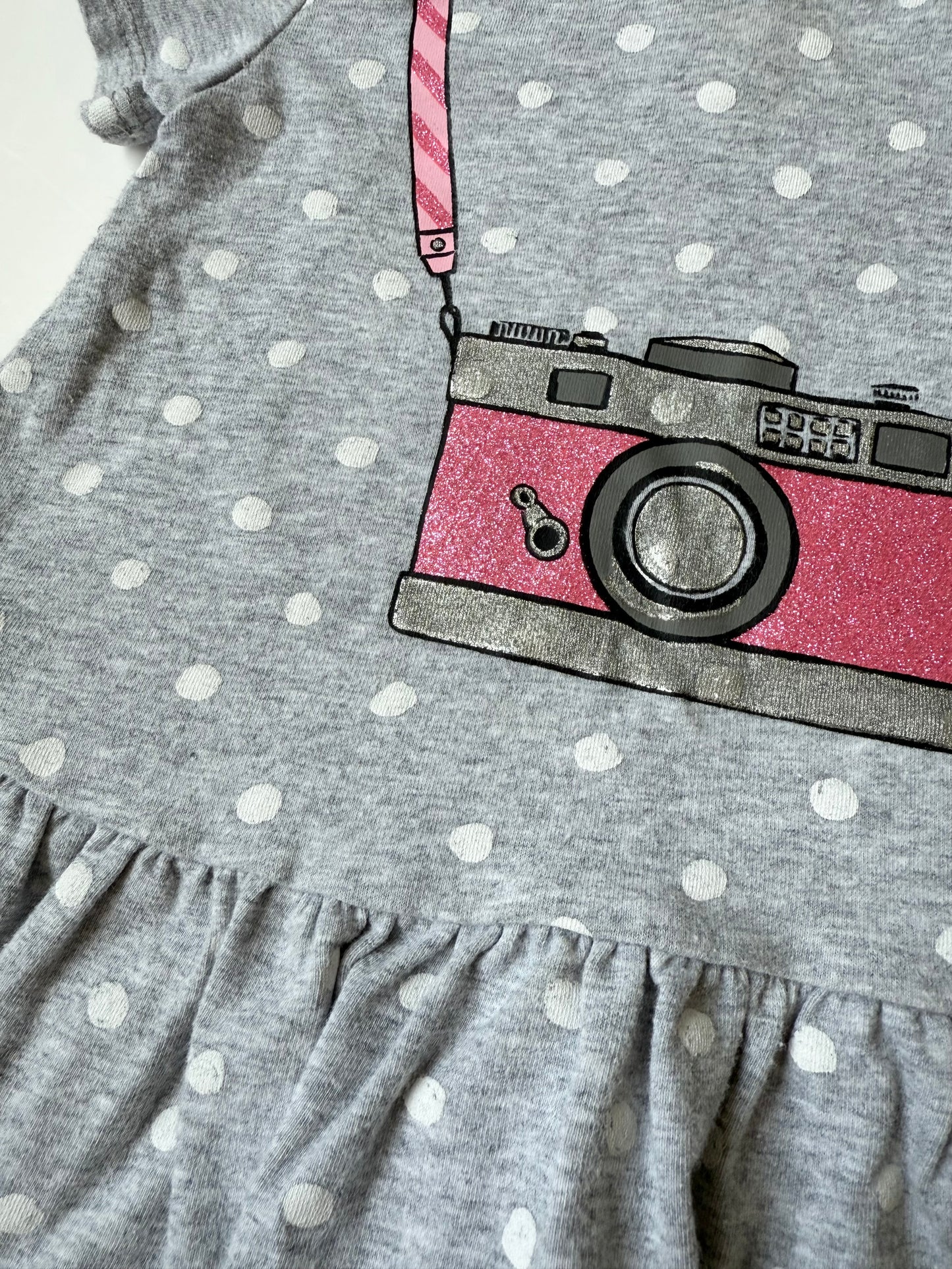 Kate Spade Grey Polkadot Camera T-Shirt Dress (12 Months)