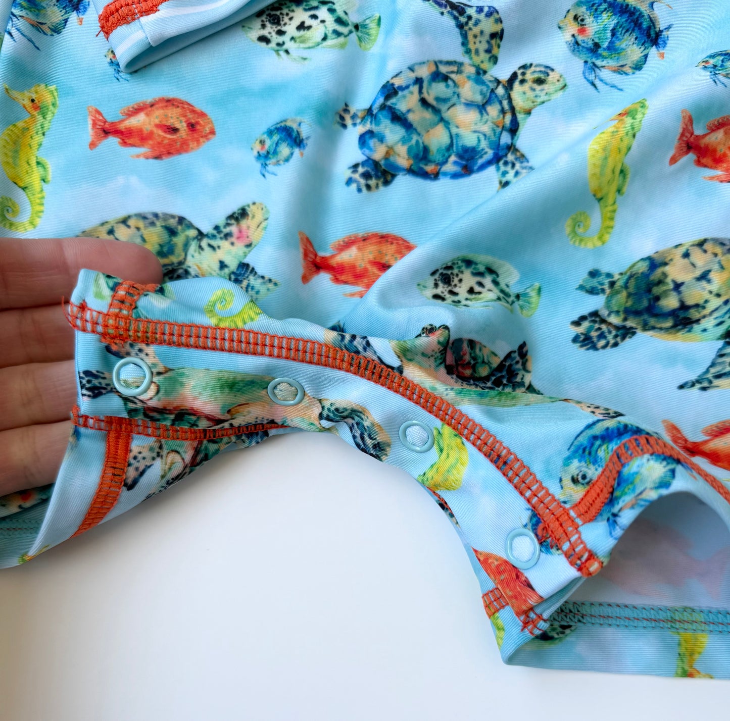 Deux Par Deux Blue Fish Long Sleeve/Short Bottoms Rashguard Swimsuit (18-24 Months)