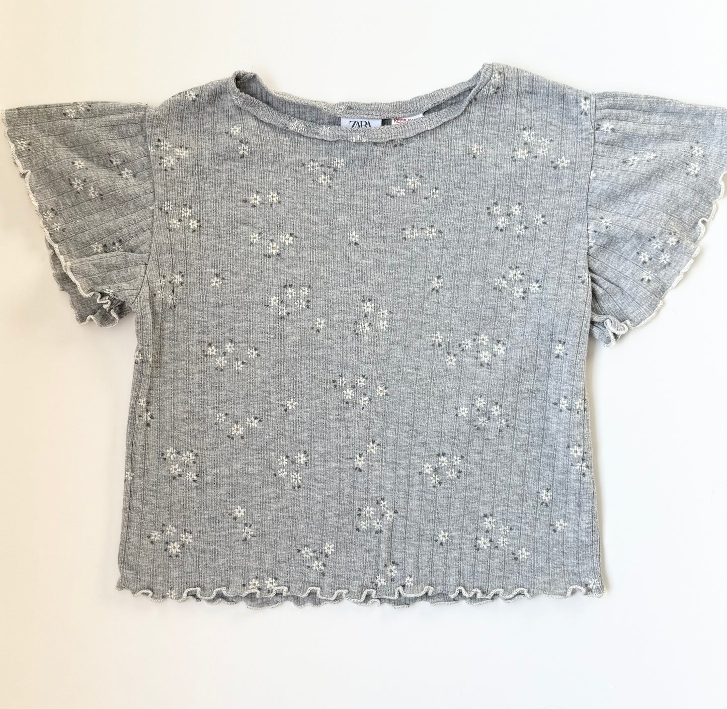 Zara Grey & Dainty White Floral Ribbed T-Shirt & Leggings Set (3-4 Years)