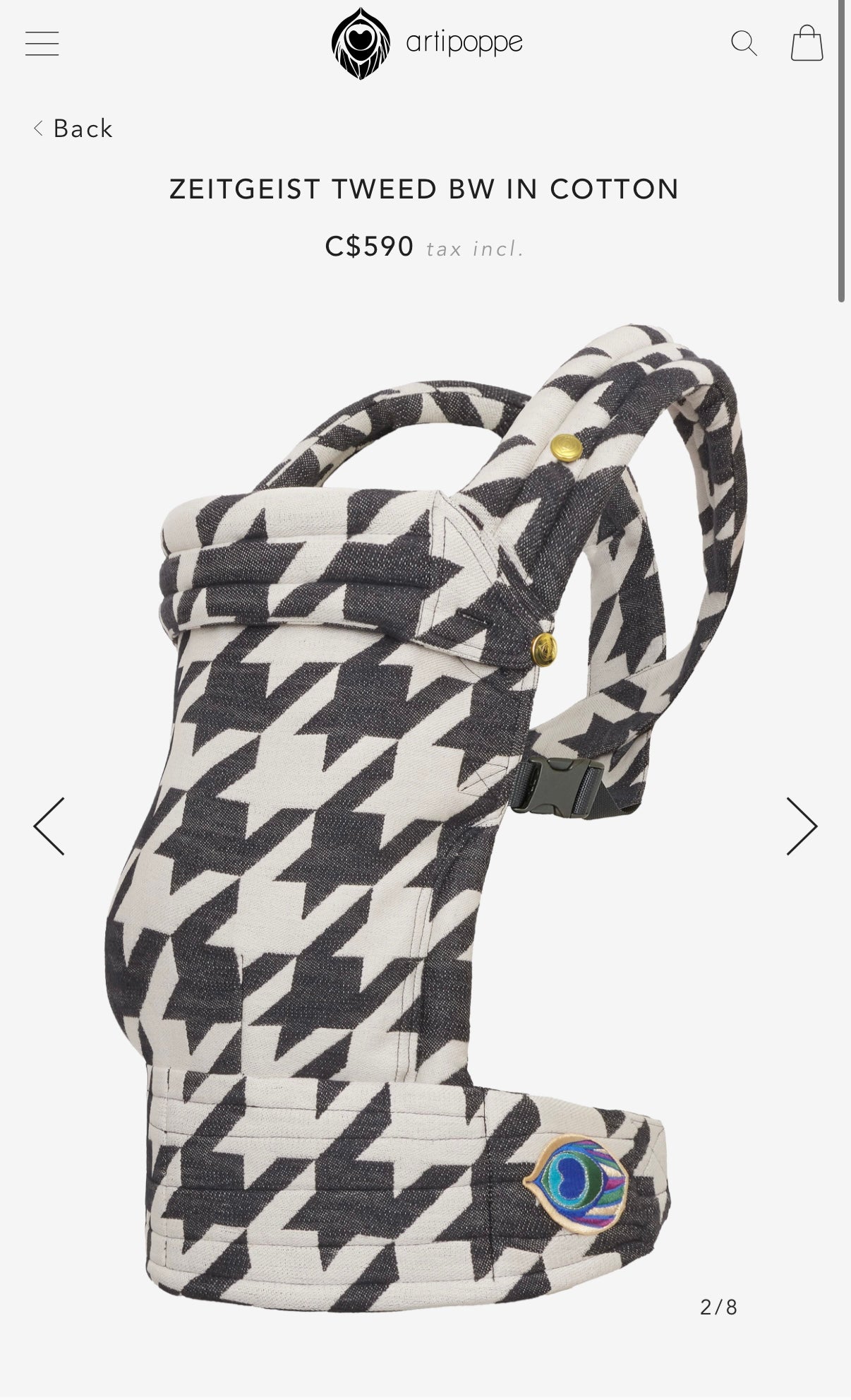 Artipoppe Zeitgeist Tweed BW In Cotton Baby Carrier