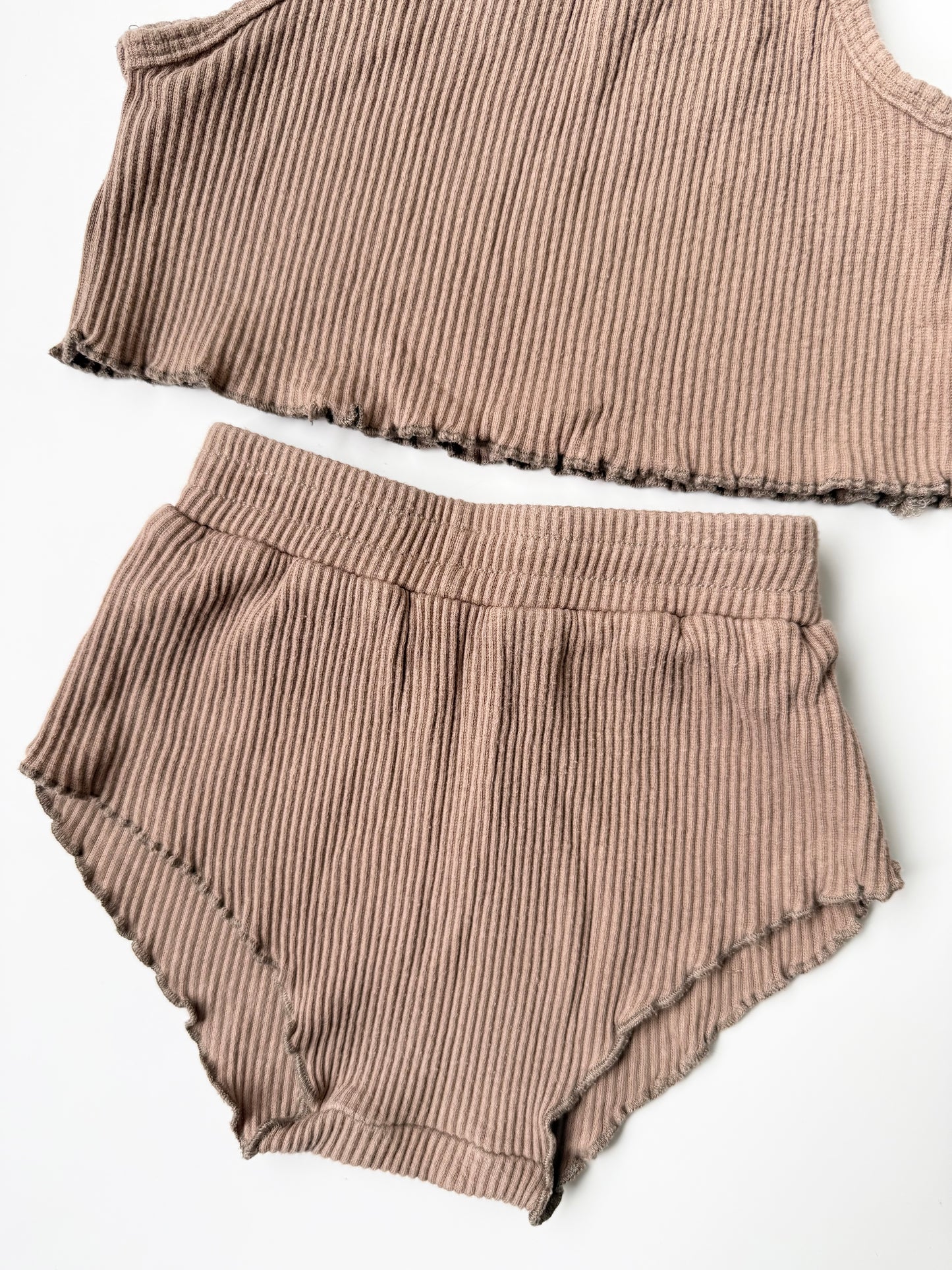 Fieldday Brown Ribbed Cropped Tank Top & Matching Bummie Shorts Set (3T)