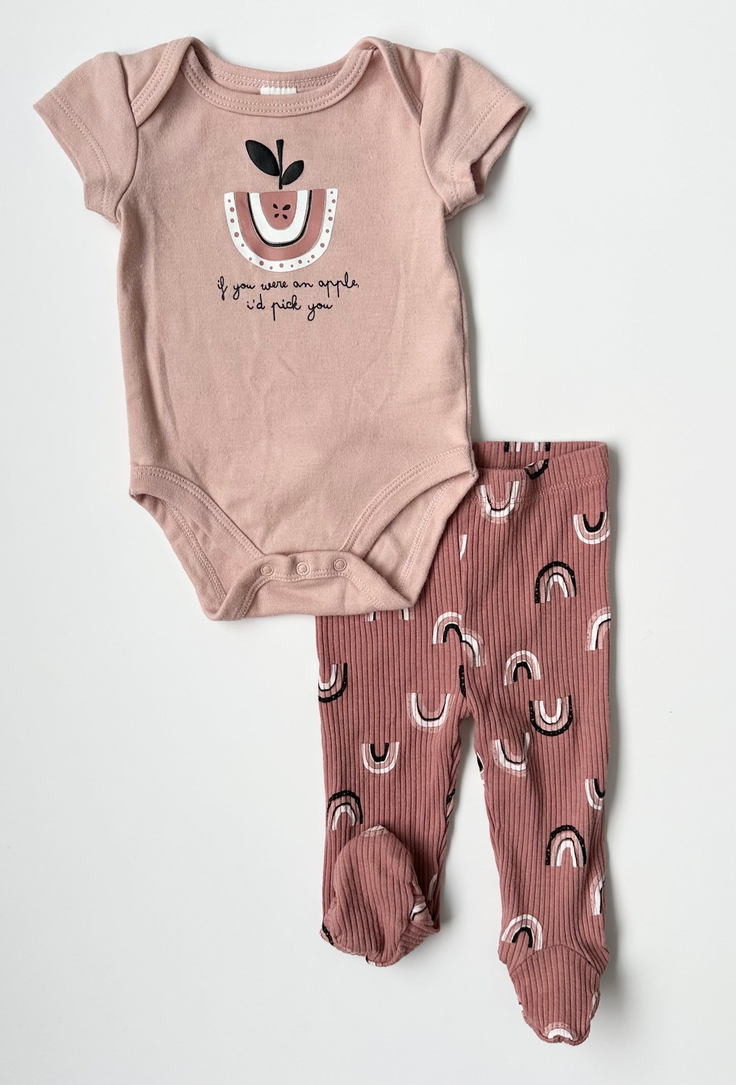 PL Baby Pink Rainbows Onesie & Footed Pants Set (3 Months)