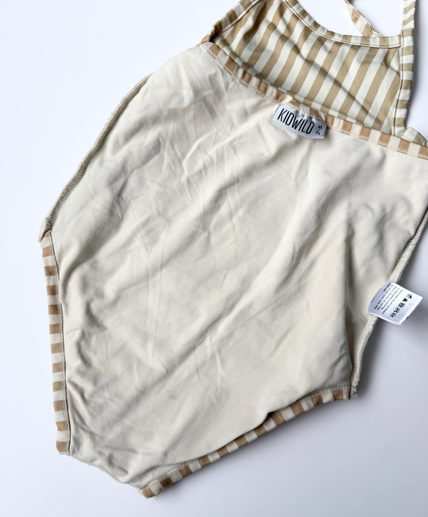 Kid Wild Beige Striped One Piece Halter Swimsuit (2-3 Years)