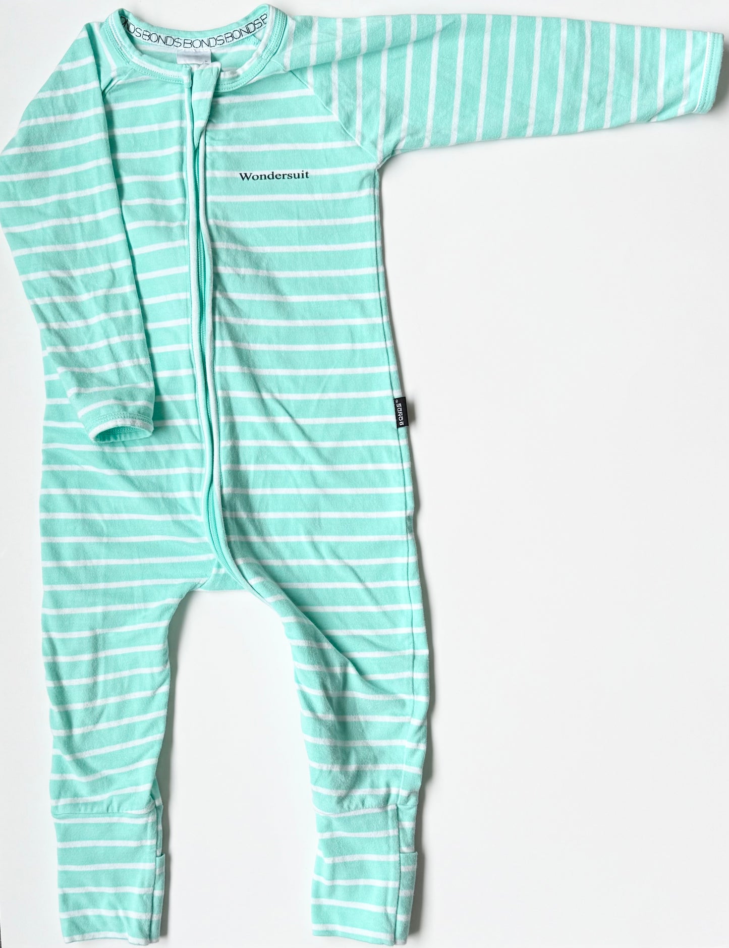 Bonds Wondersuit Aqua & White Stripped Sleeper Romper (12-18 Months)
