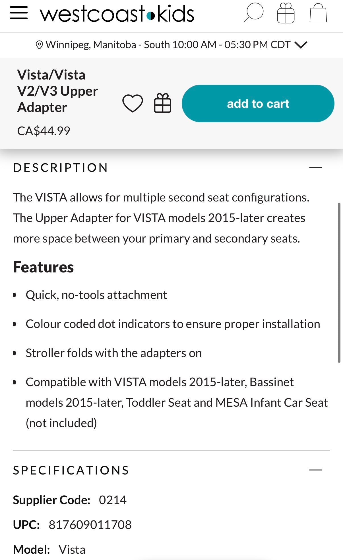 Uppababy Vista V2/V3 Upper Adapters