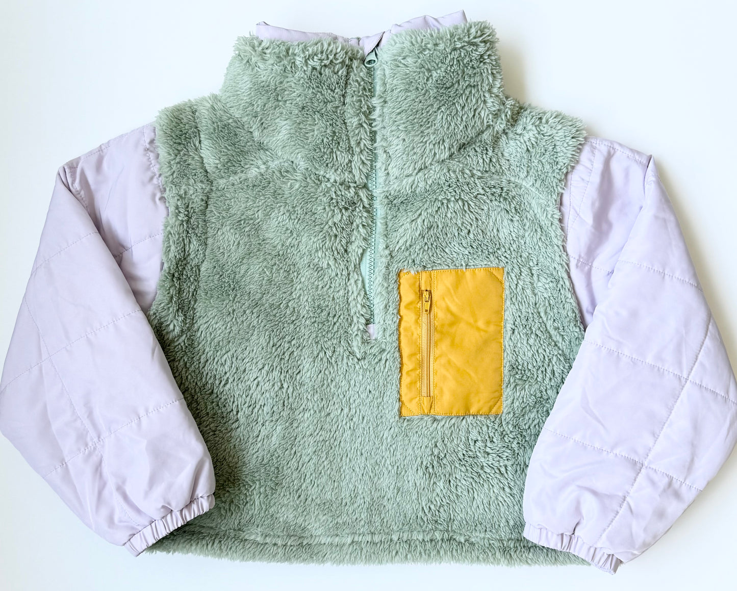 Fornia Kids Green & Purple Fluffy 1/4 Zip Cropped Jacket - Extra Large (14)