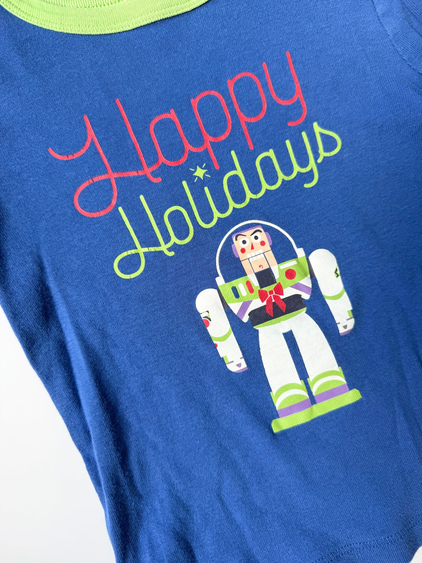 Joe Fresh x Disney Buzz Lightyear Blue & Green Happy Holidays Two Piece PJ Set (3T)