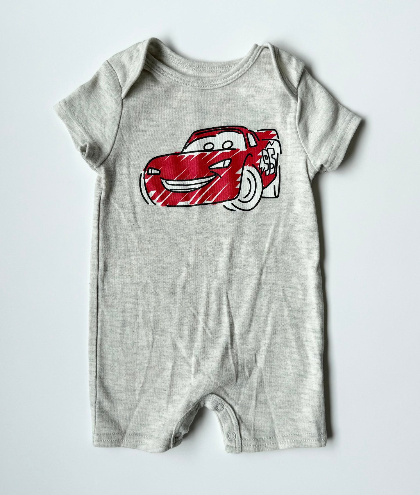 Disney Baby Pixar Heather Grey Lightening McQueen Shorty Romper (3-6 Months)