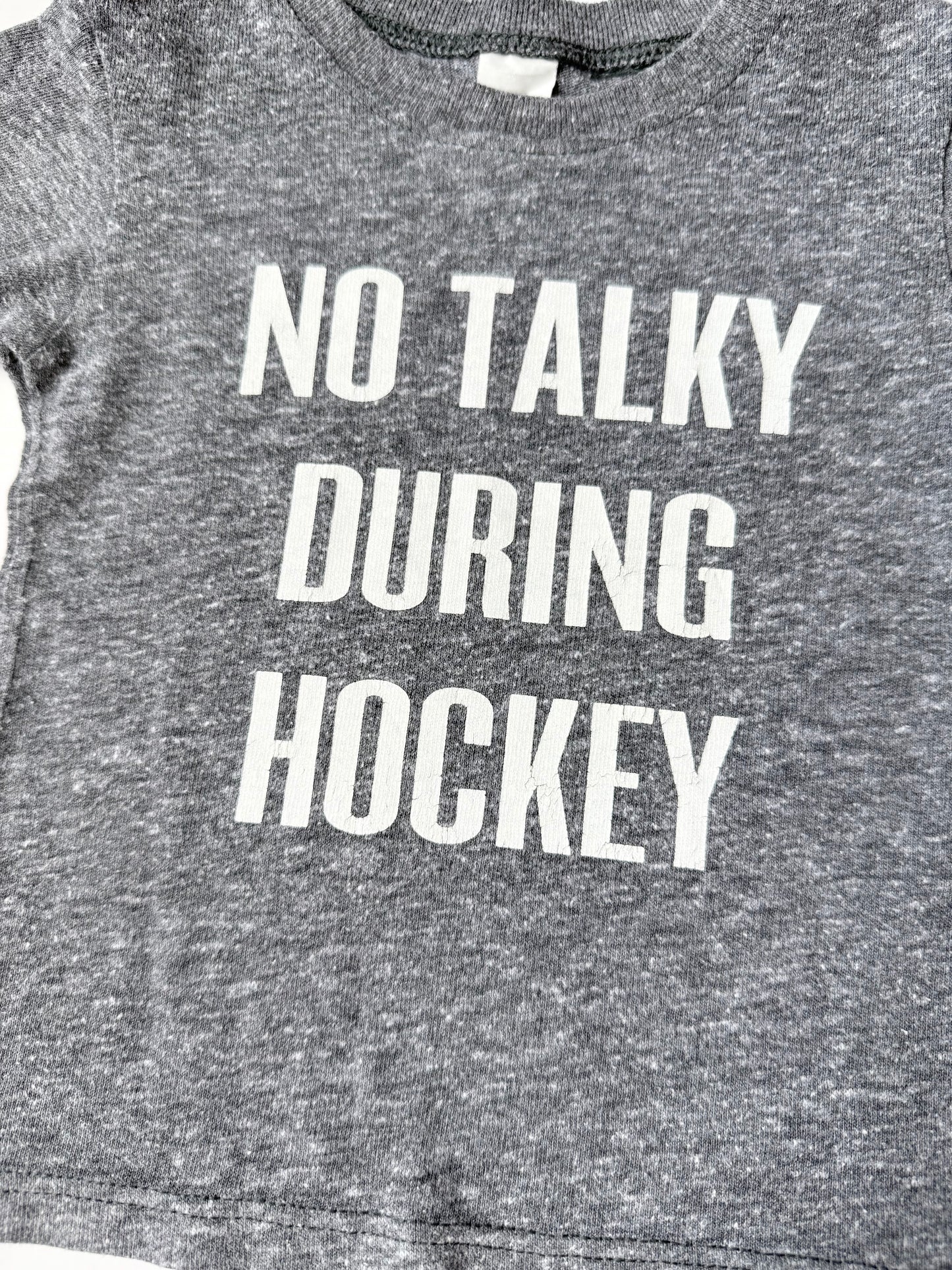 Portage & Main Light Grey “No Talking During Hockey” T-Shirt (6-12 Months)