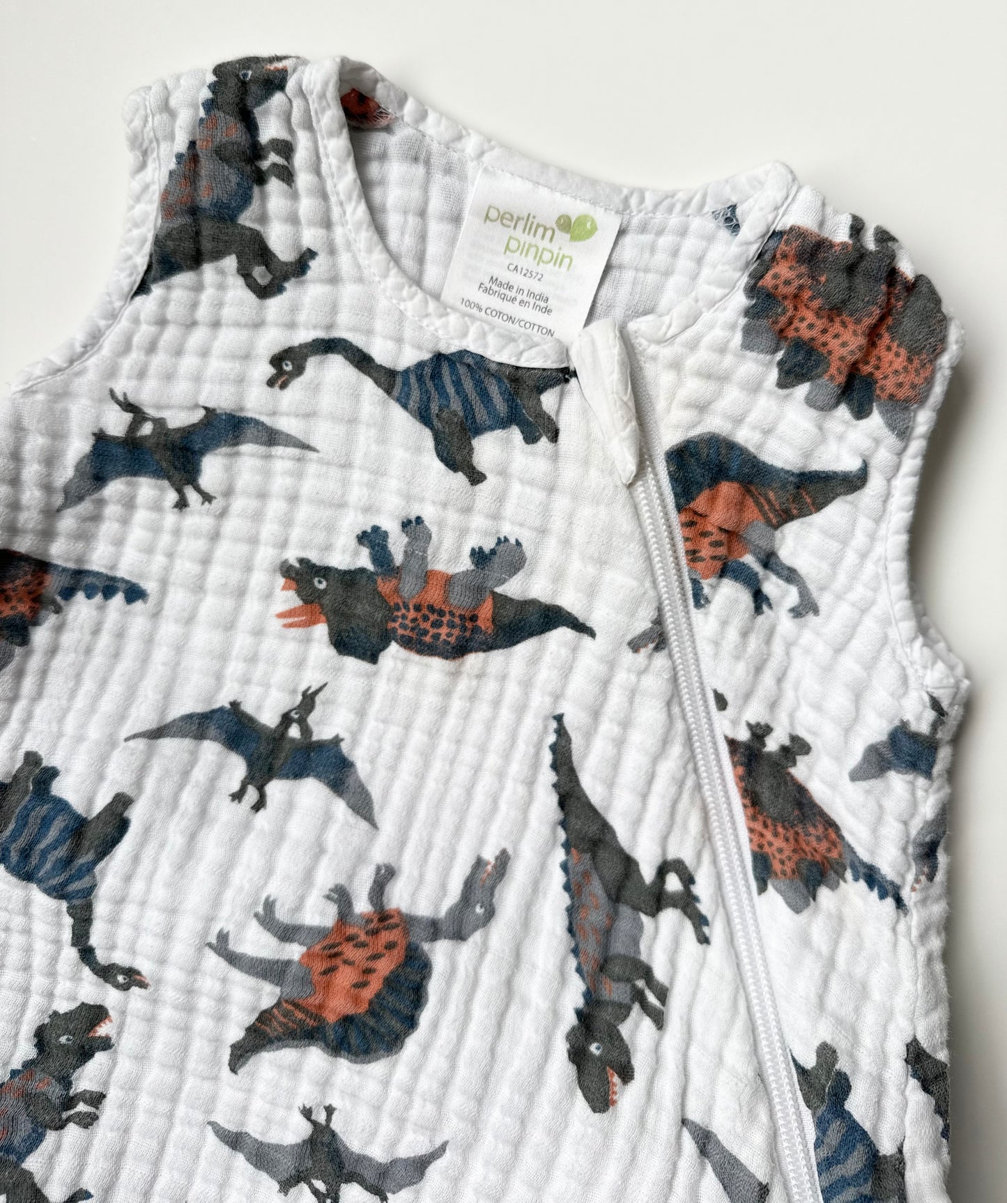 Perlim Pinpin White Dinosaurs Muslin Sleep Sack (6-18 Months)
