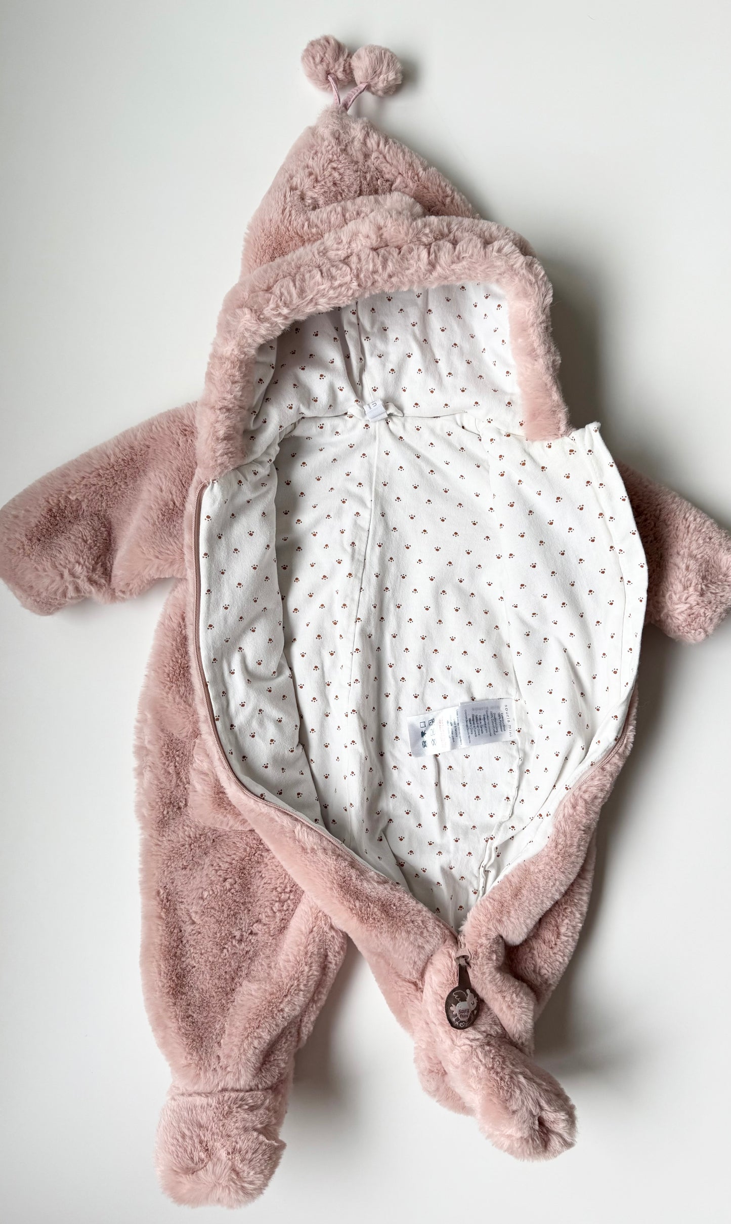 Souris Mini Pink Furry Bunting Suit (3-6 Months)