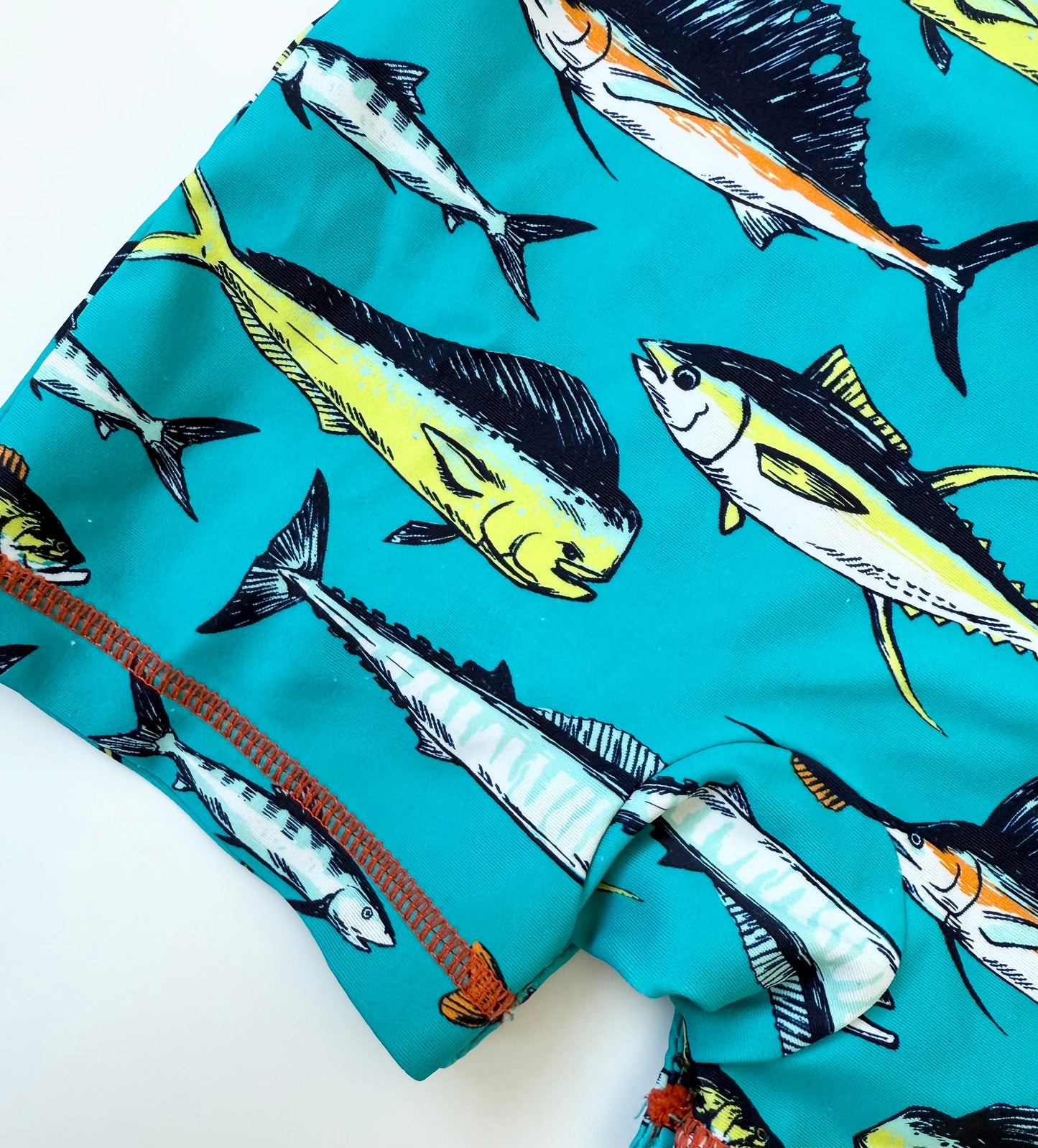 Hatley Blue Fishy Stripped Long Sleeve & Shorts Rashguard One Piece Swimsuit (18-24 Months)