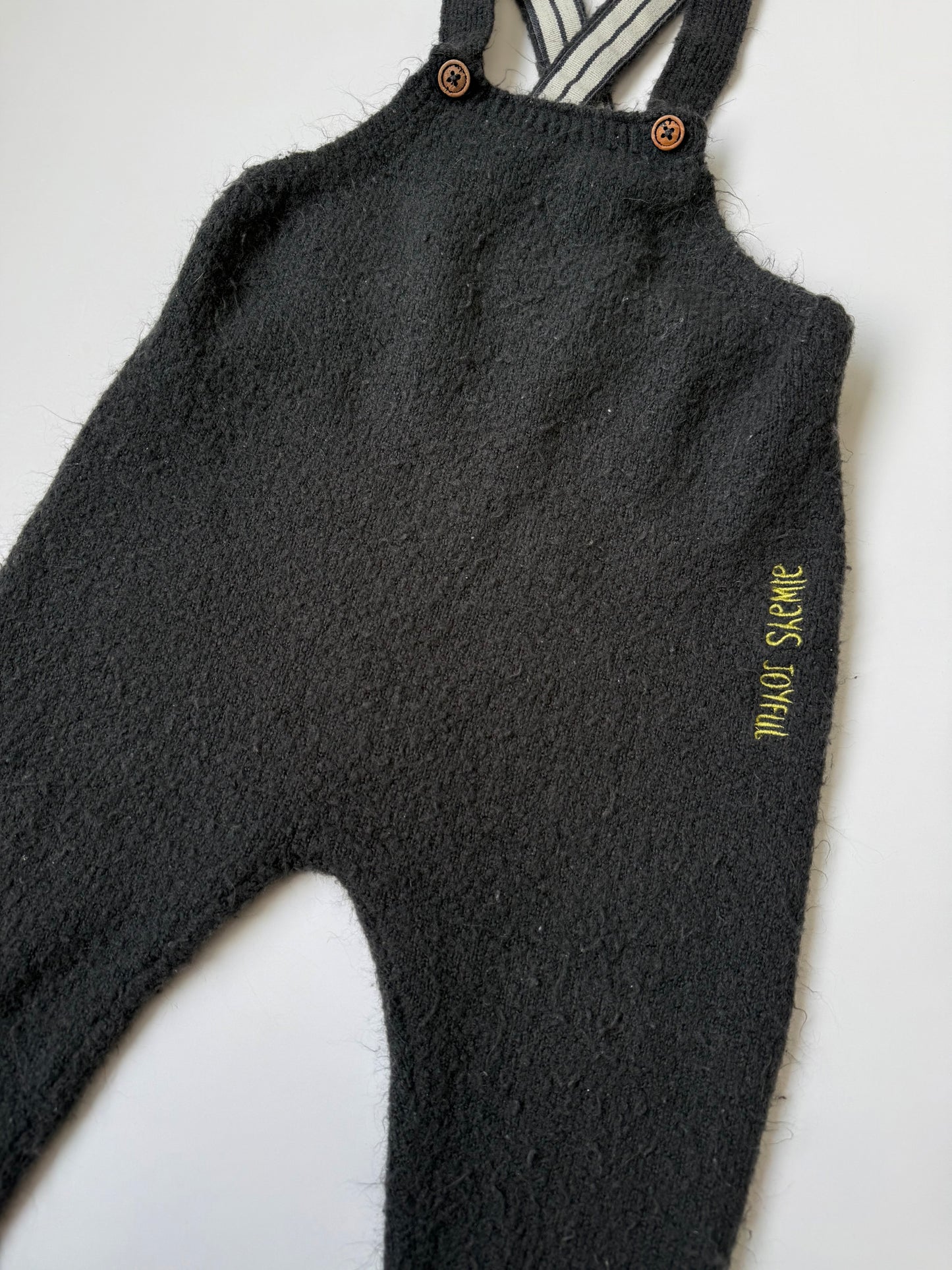 Zara Dark Grey Fuzzy Knit “Always Joyful”Overalls (18-24 Months)
