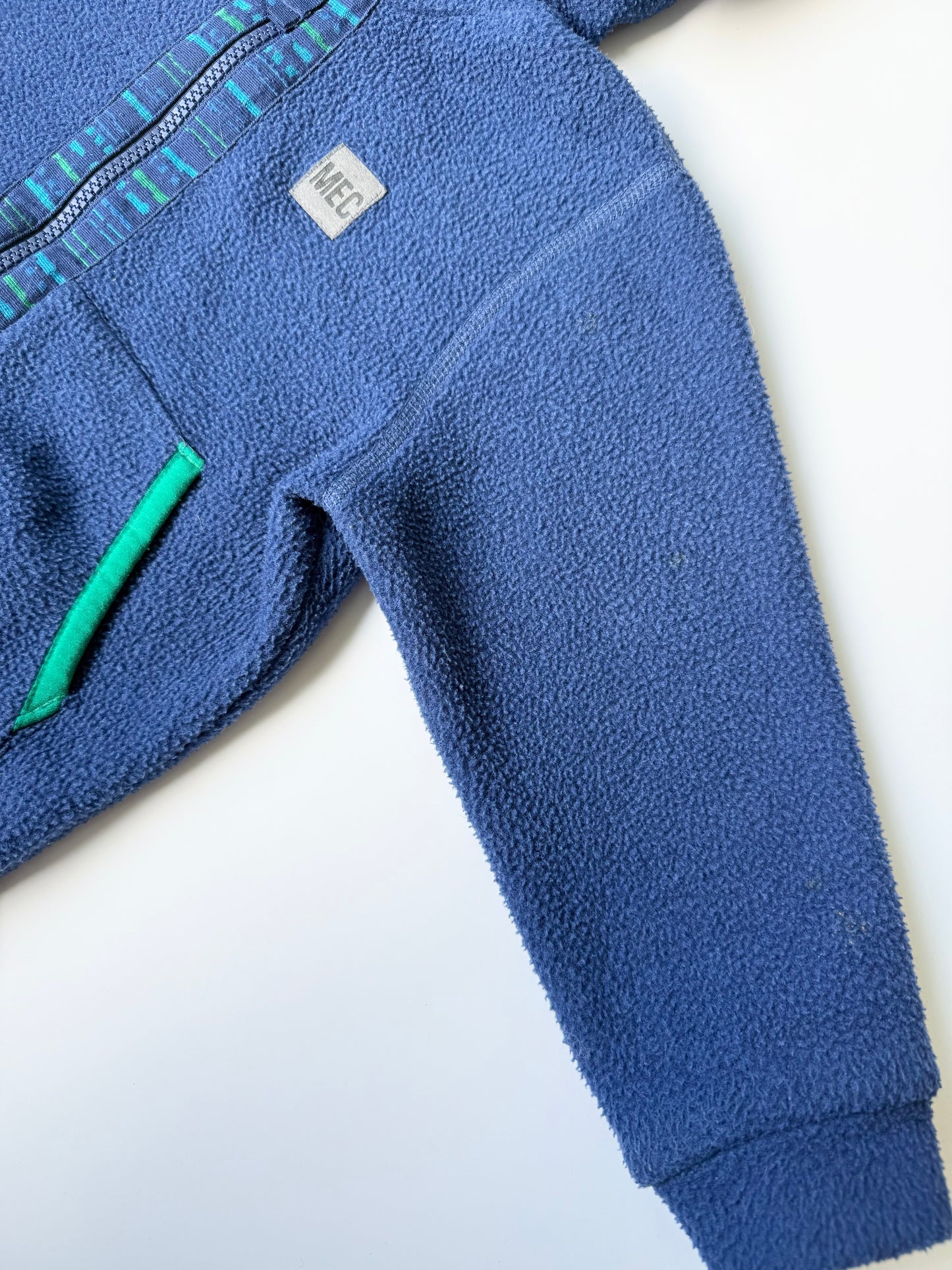 MEC Blue & Green Trim Hooded Fleece Zip Up (3T)