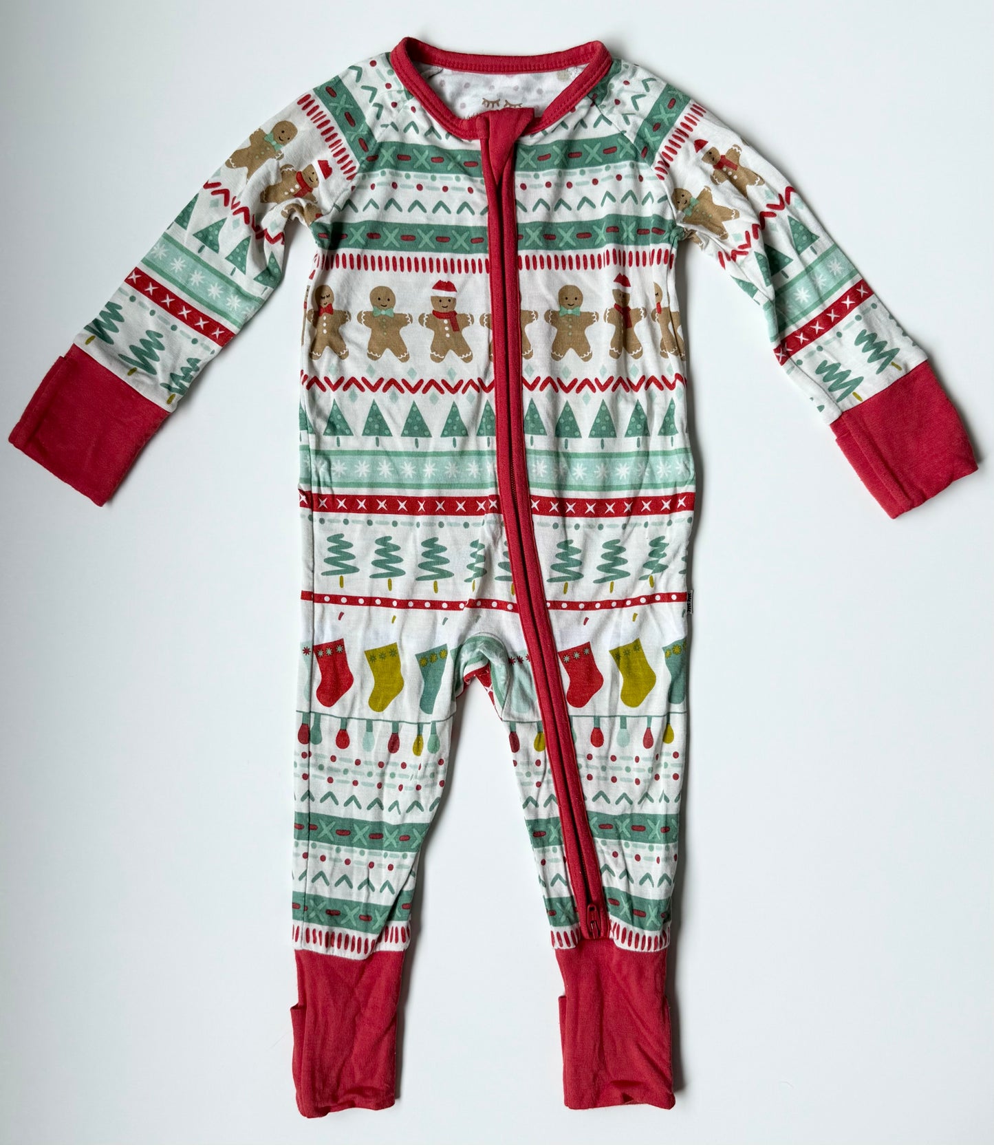Little Sleepies Red & Green Geometric Gingerbread Men Sleeper Romper (0-3 Months)