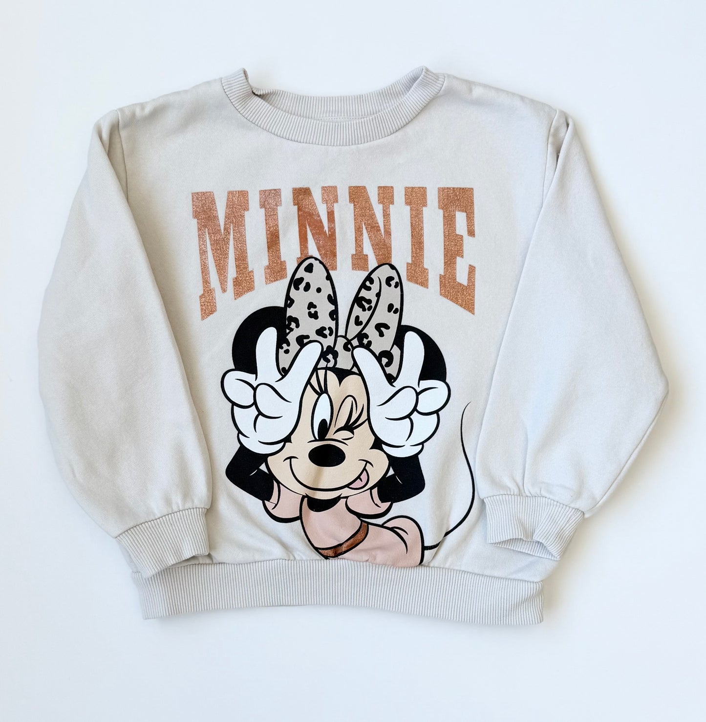 H&M Disney White & Cheetah Bow Minnie Mouse Sweater (2-4 Years)