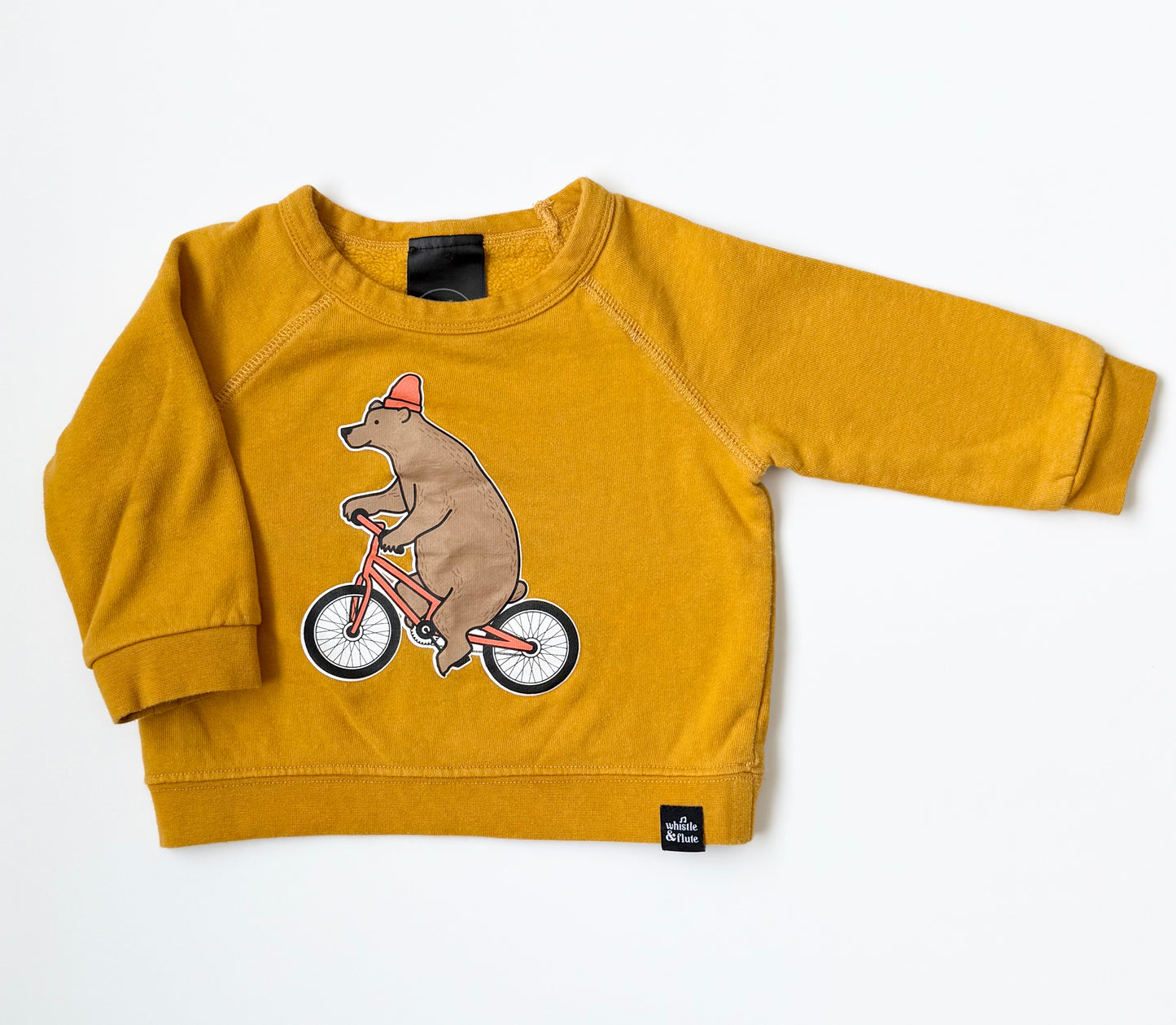 Whistle & Flute Yellow Bicycling Bear Pullover (6-12 Months)