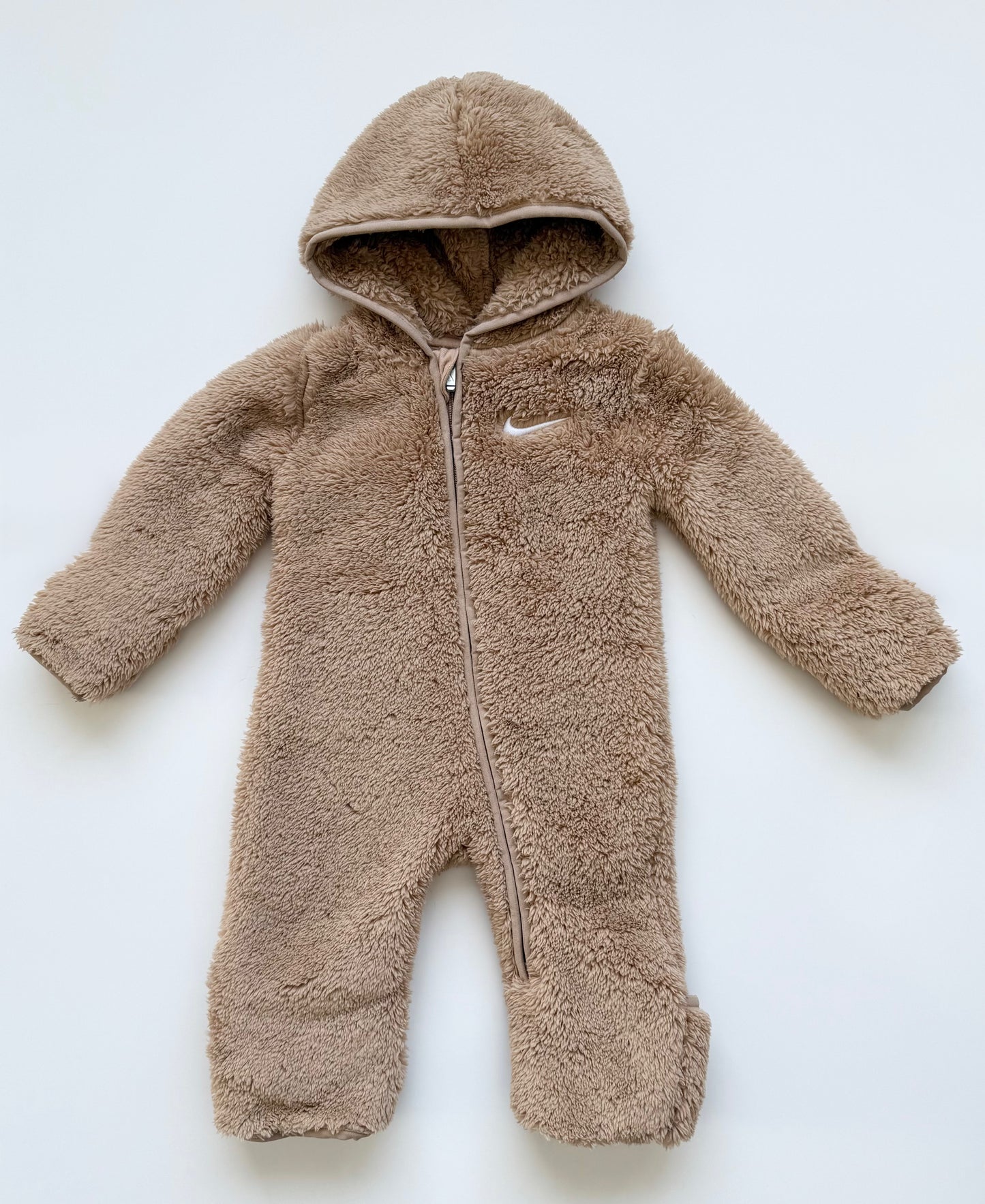 Nike Tan Fuzzy Plush Hoodie Bunting Suit (6 Months)