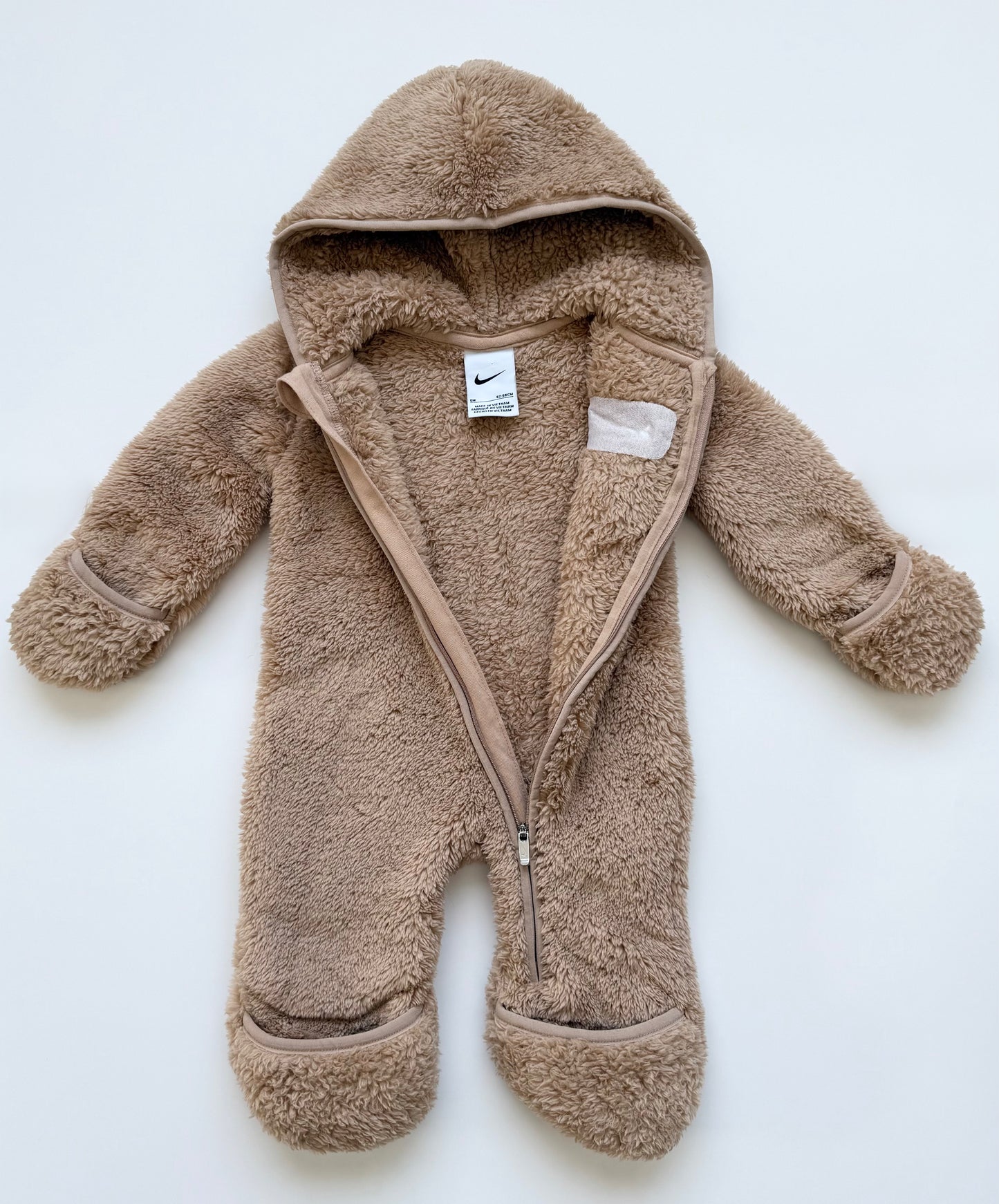 Nike Tan Fuzzy Plush Hoodie Bunting Suit (6 Months)