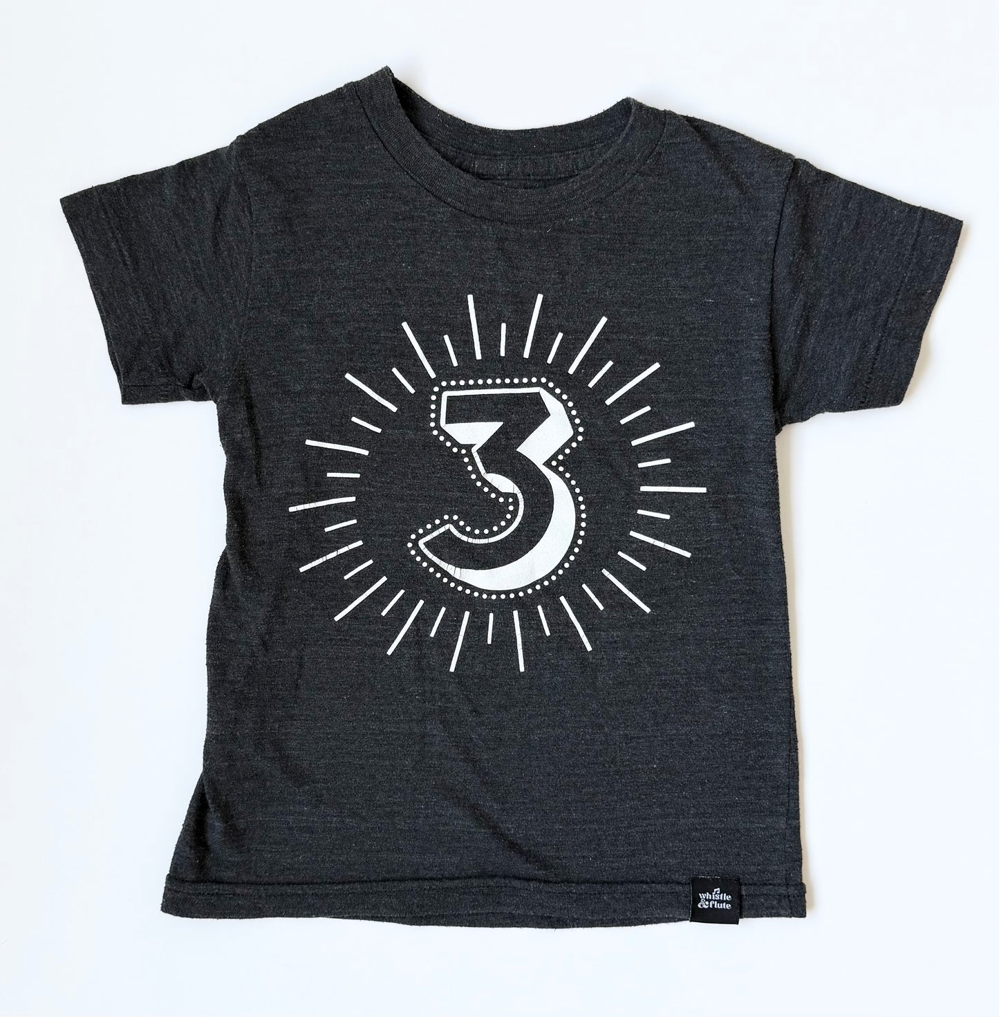 Whistle & Flute Grey “3” Birthday T-Shirt (3T)