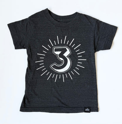 Whistle & Flute Grey “3” Birthday T-Shirt (3T)