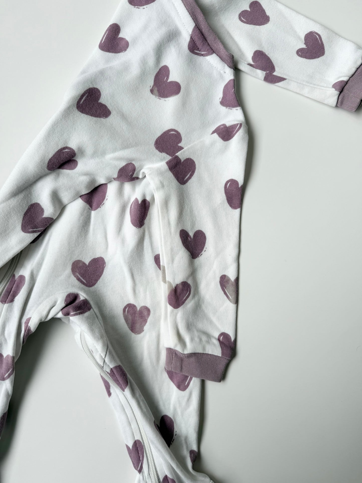 ZippyJamz White & Purple Hearts Sleeper (6-9 Months)