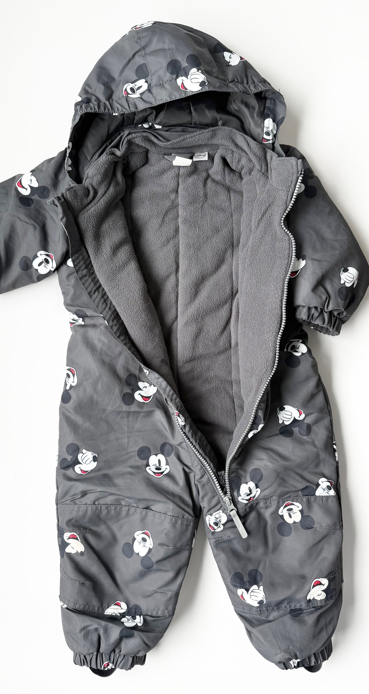 H&M x Disney Dark Grey Mickey Mouse One Peice Snowsuit (12-18 Months)