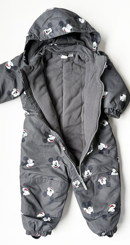 H&M x Disney Dark Grey Mickey Mouse One Peice Snowsuit (12-18 Months)