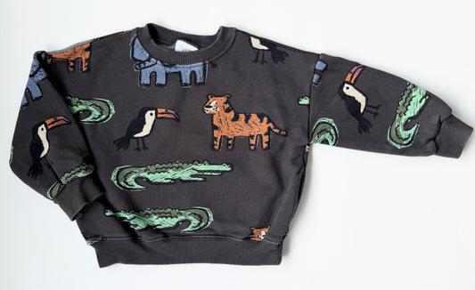 Zara Dark Grey Jungle Animals Crewneck Sweater (2-3 Years)